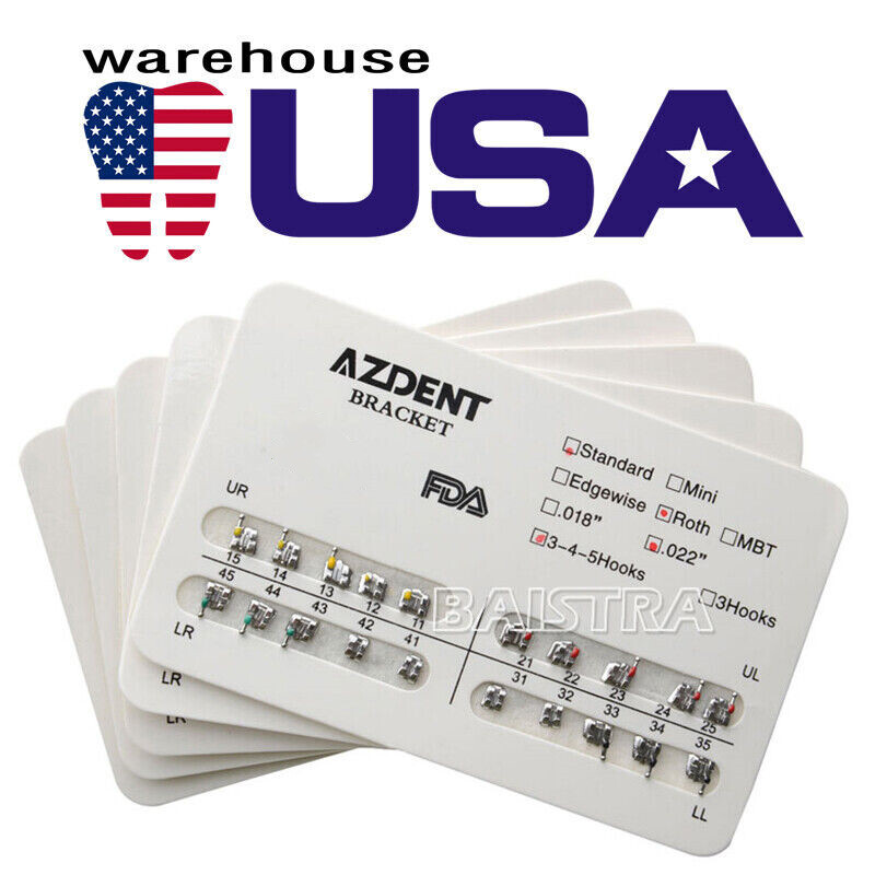 AZDENT Dental Orthodontic Brackets Braces Metal Standard Roth Slot.022 Hooks 345