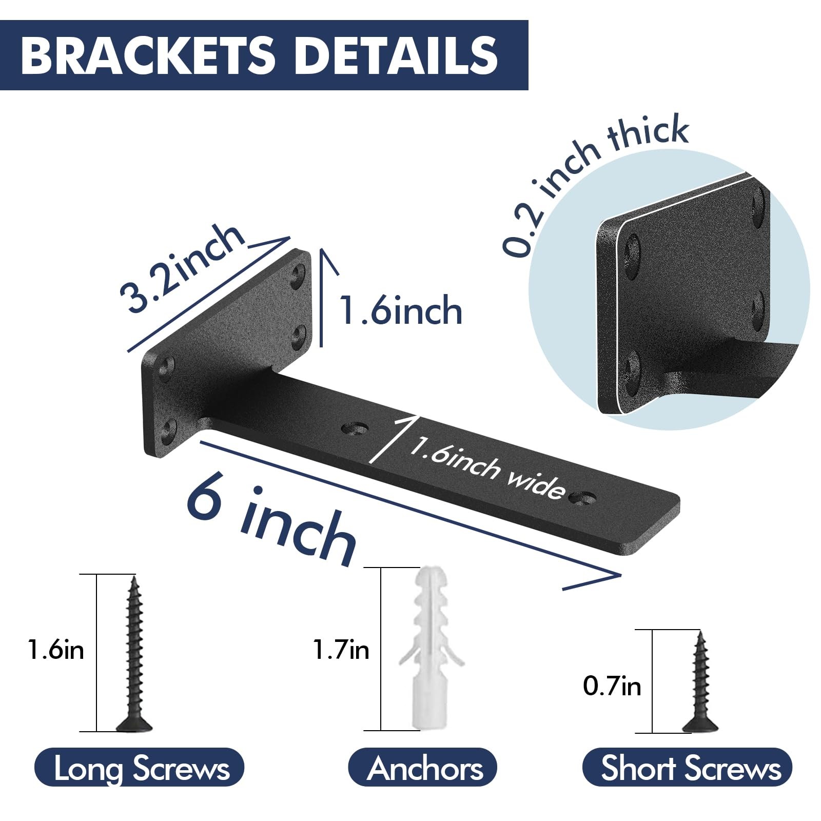 Starunder 6 Pack Floating Shelf Brackets, 6 Inch Heavy Duty 6 Inch, Black
