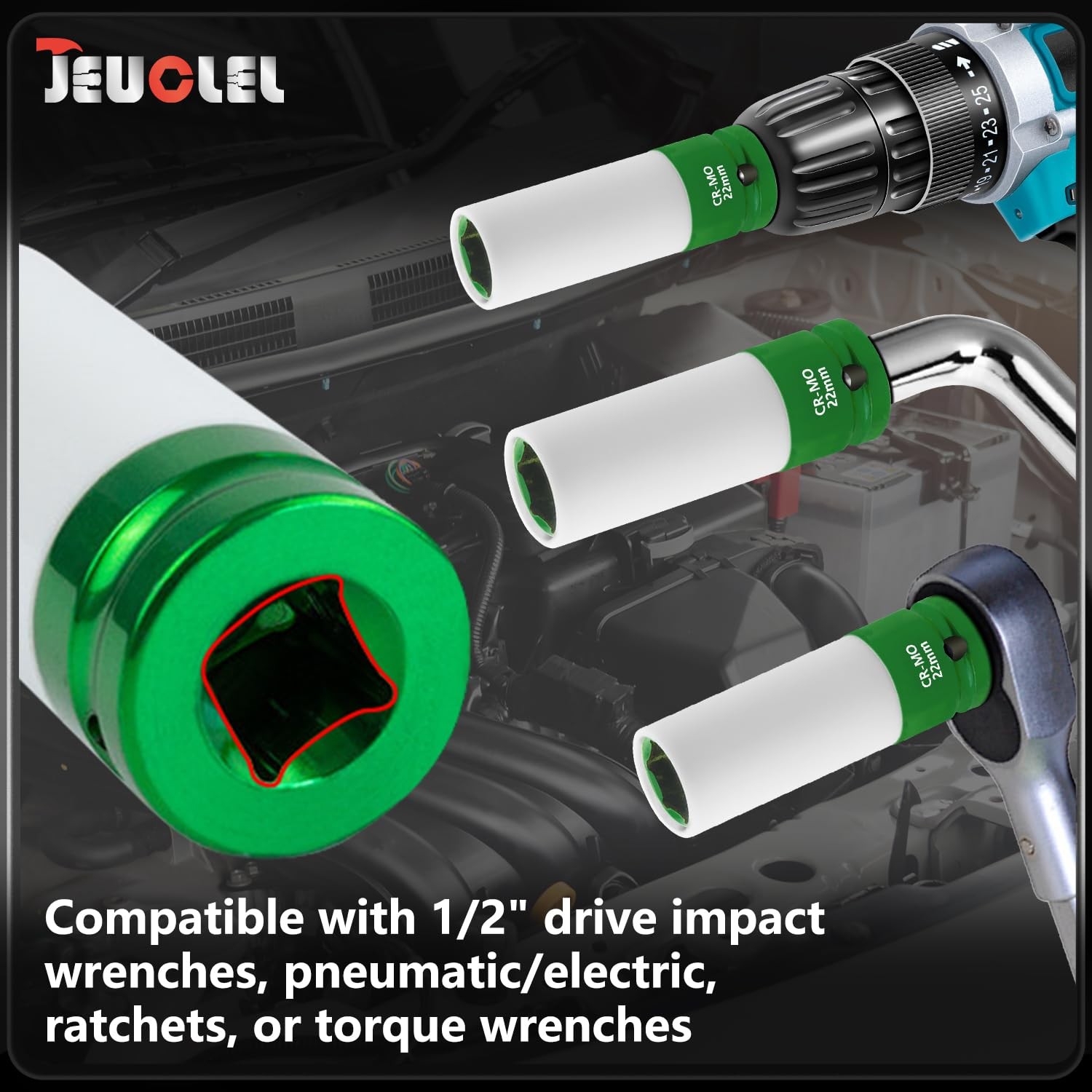 JEUCLEL 22mm 1/2″Drive Wheel Protector Impact Socket, Lug Nut 22MM