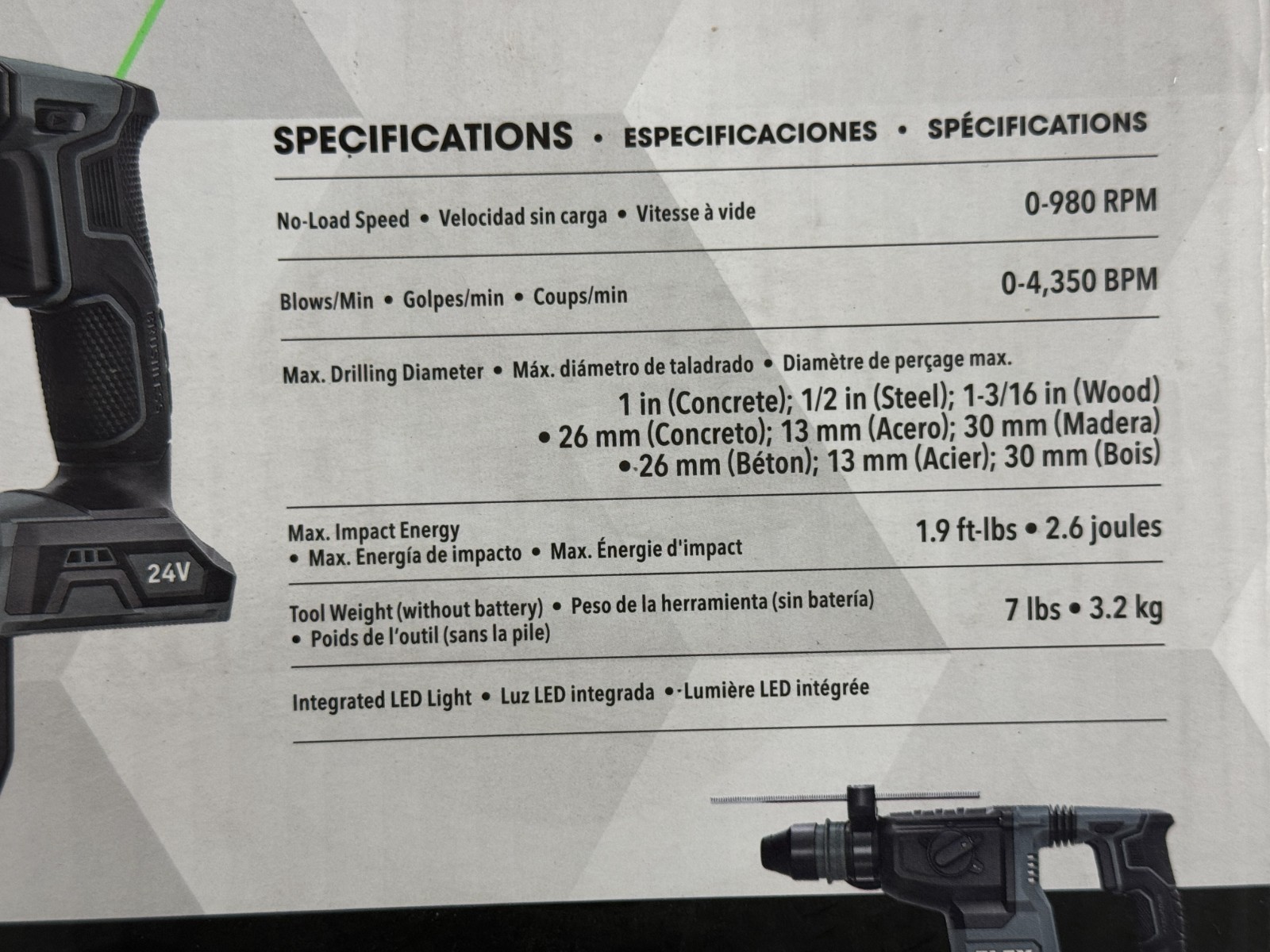 Flex 24V 1-in SDS Plus Variable Speed Cordless Rotary Hammer Drill FX1551A-Z