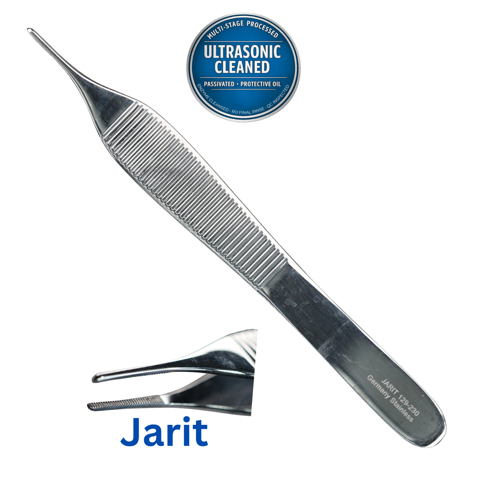 Jarit 129-230 Adson Dressing Forceps, Serrated, 1.3mm Wide Jaw, Straight, 4-5/8″