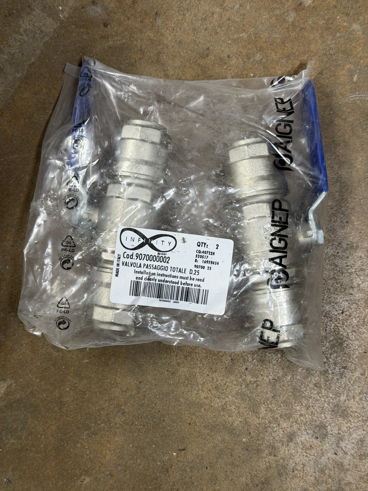 Infinity Aignep 9070000002 D25 Full Port Ball Valve 25mm Compressed Air NEW