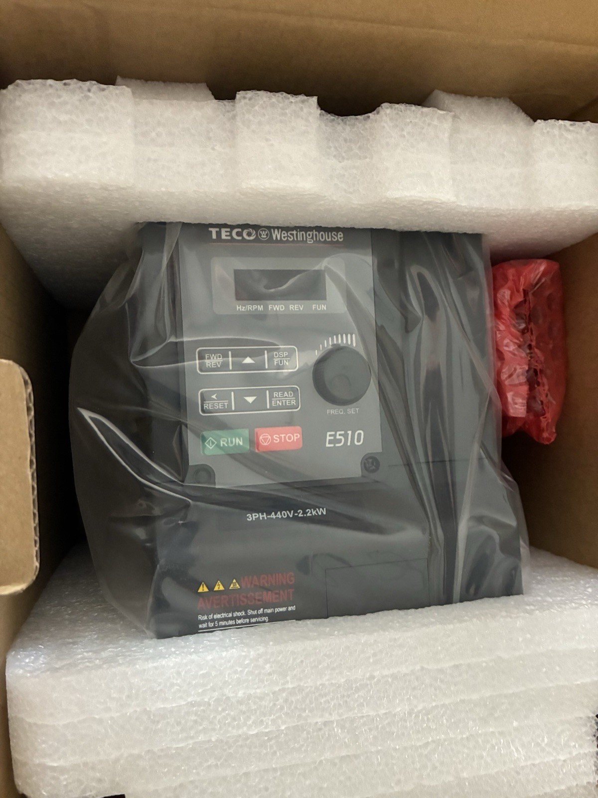 TECO Westinghouse VFD Drive E510-403-H3-U, 3 HP, 460 Volts 3 Phase NEMA 1/IP20