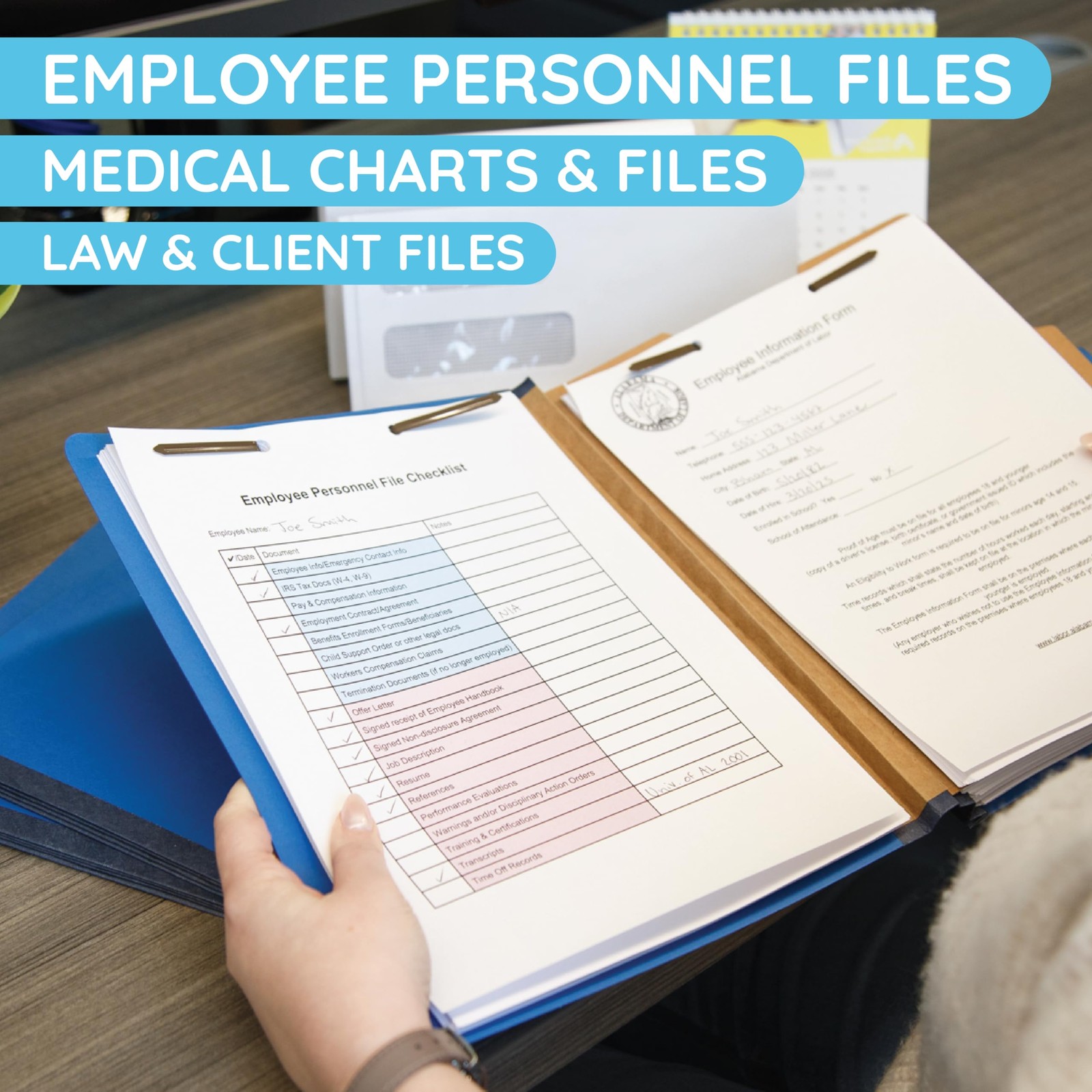 10 Blue Classification Folders with Dividers – Employee Personnel File Folder…