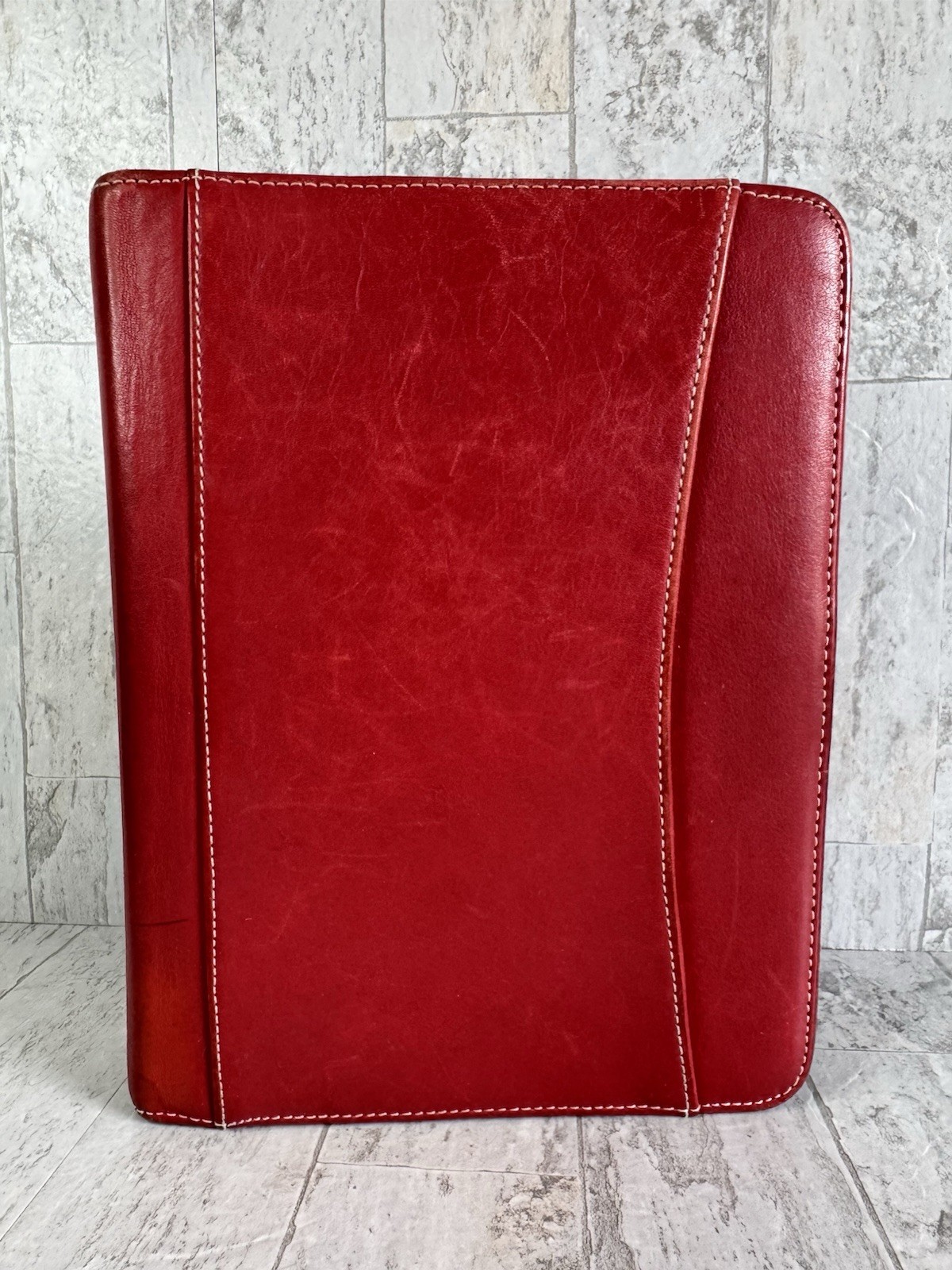 Franklin Covey Classic Zipper Planner Ring Bound Binder Red Leather 7 Rings