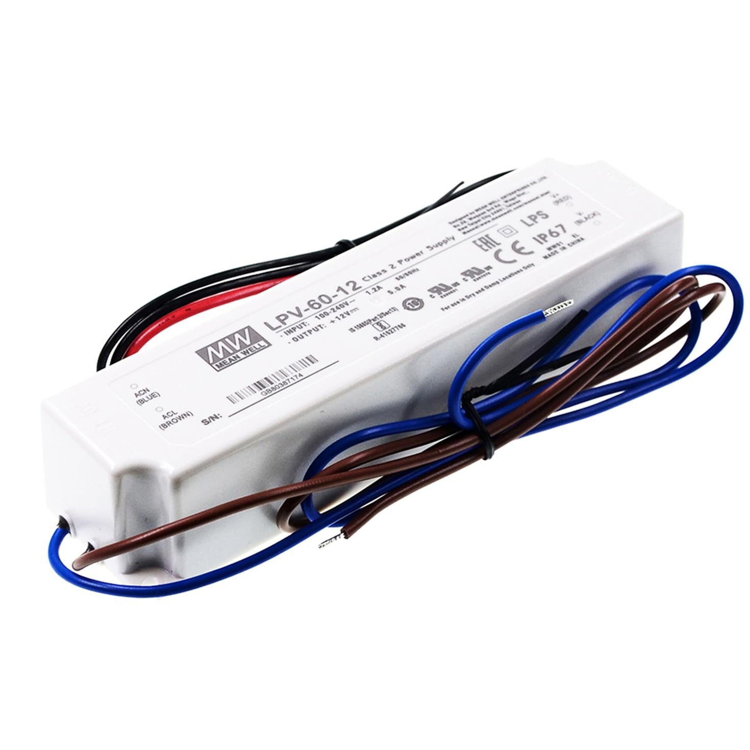 MEAN WELL LPV-60-12 Sealed Panel Mount LPV Series AC-DC 12-volt 5-Amp 60w