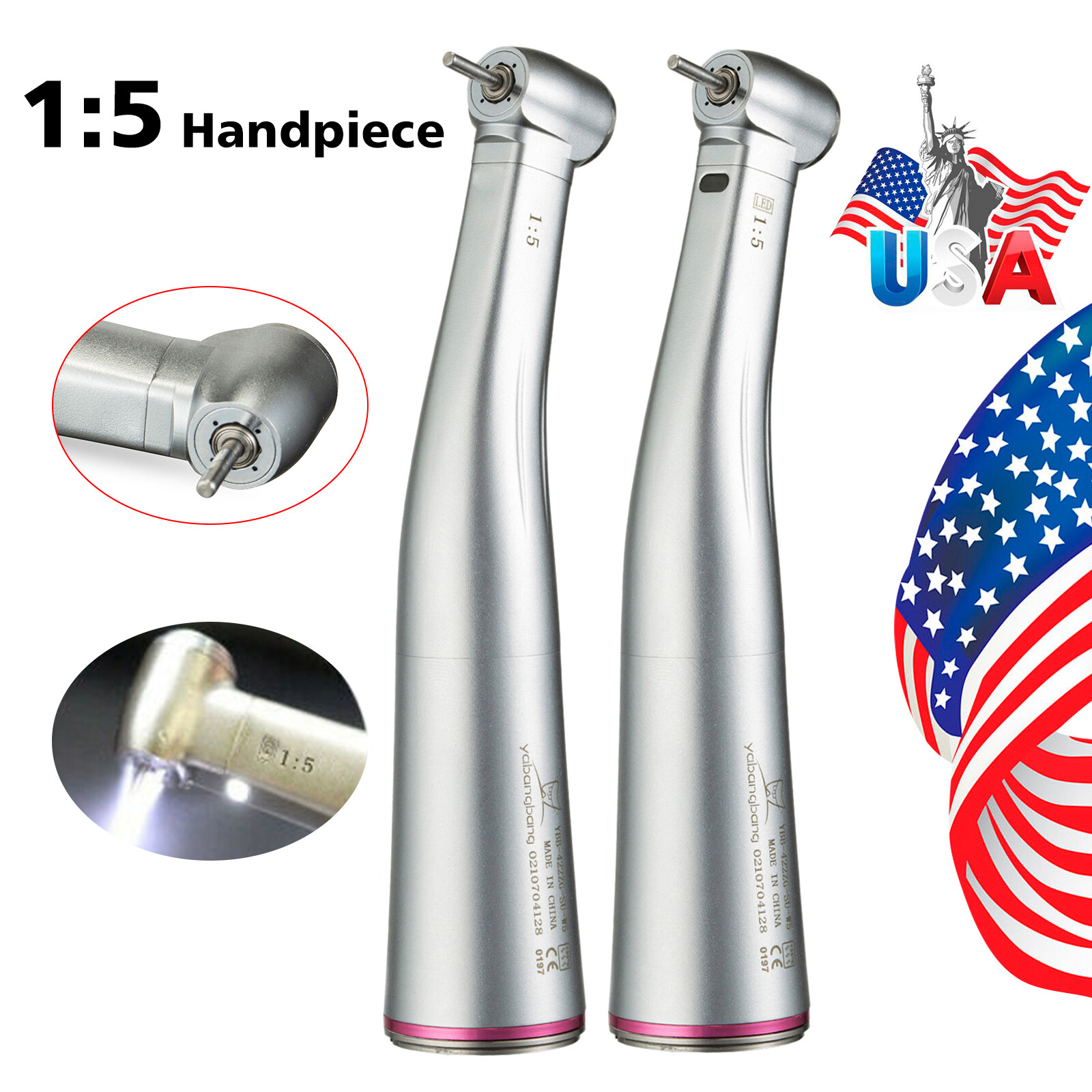 Dental 1:1 1:5 LED Fiber Optic Push Contra Angle Increasing Handpiece NSK types