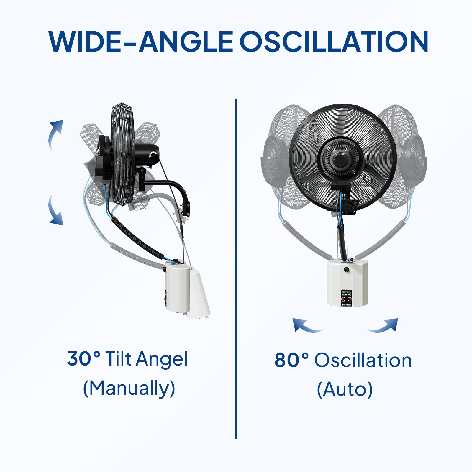 Outdoor Wall-Mount Misting Fan Oscillating Metal Fan 20” 4 Speeds w/Water Tank