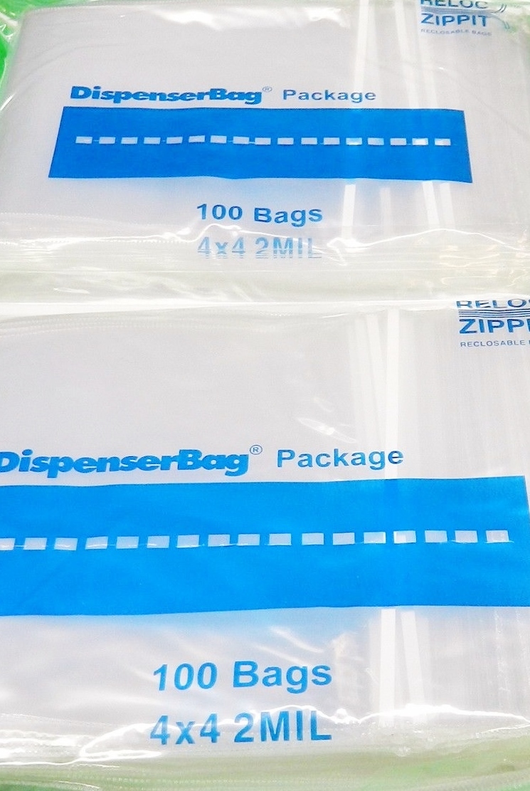 1000 Reloc Zippit 4×4 2mil Clear Zip Seal Bags Square Reclosable Zip Slide Lock