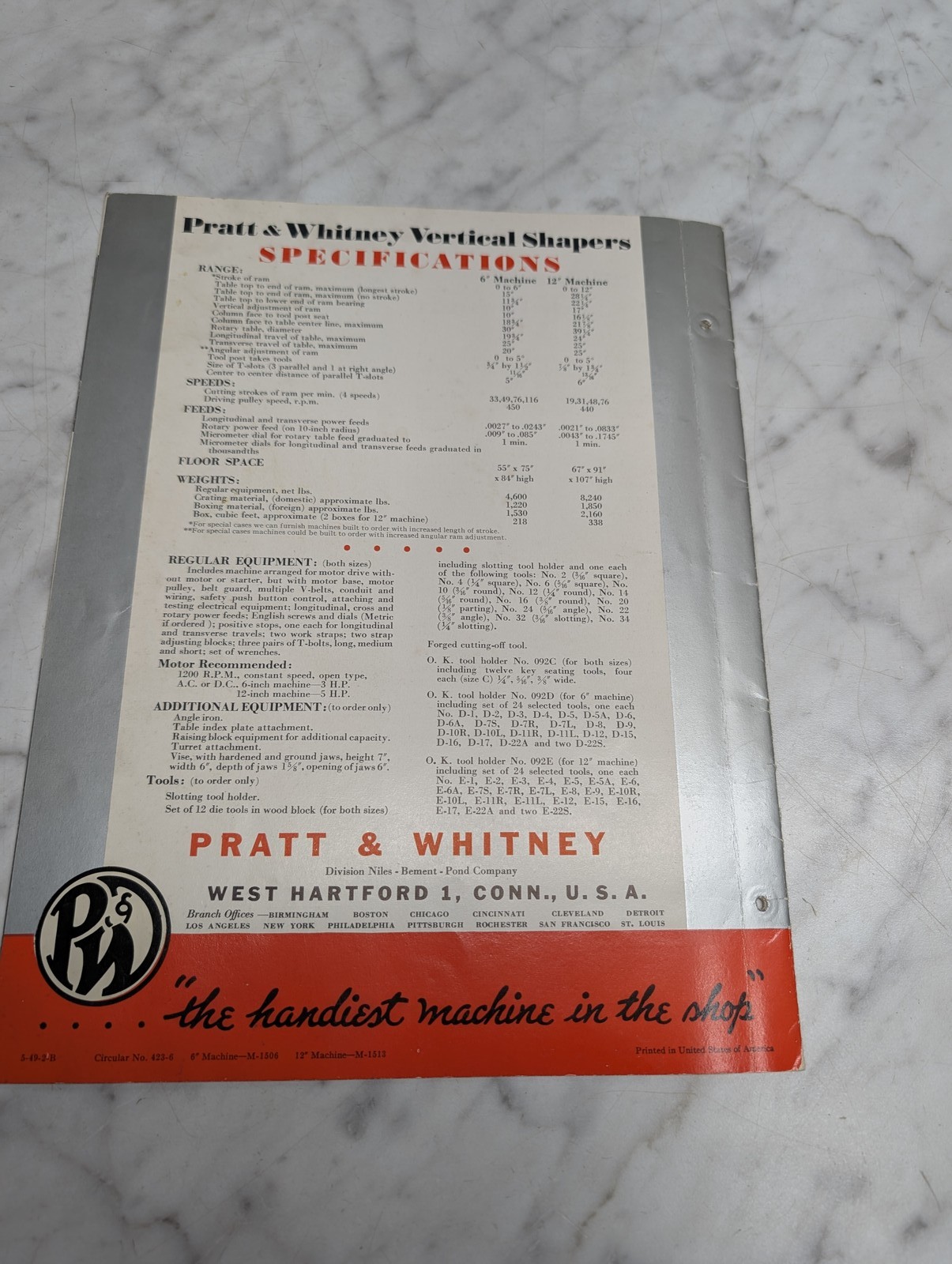 PRATT WHITNEY VERTICAL SHAPERS THE HANDIEST MACHINE IN SHOP P&W SALES BROCHURE