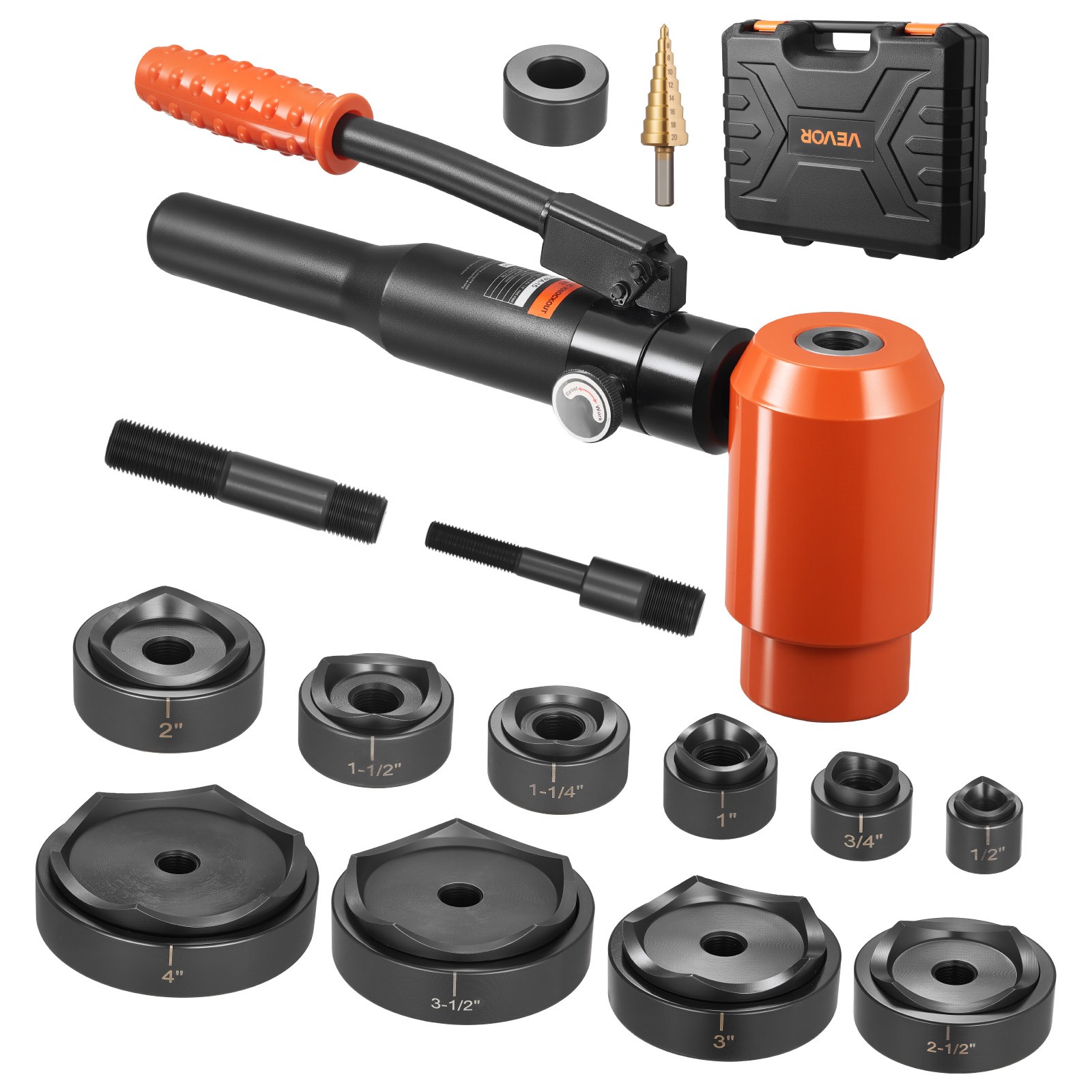 VEVOR Knockout Punch Set, 15 Ton 1/2″ to 4″ Hydraulic Knockout Set W/10 Dies