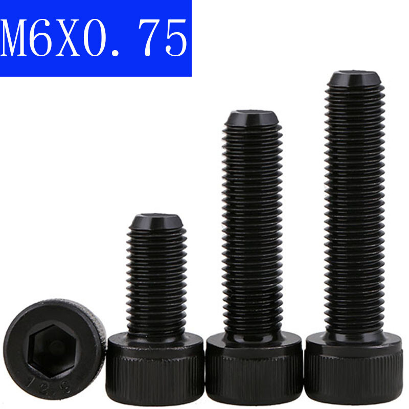 M6-0.75 FINE Thread Socket Head Caps Screws 12.9 Alloy Steel Black Oxide DIN 912