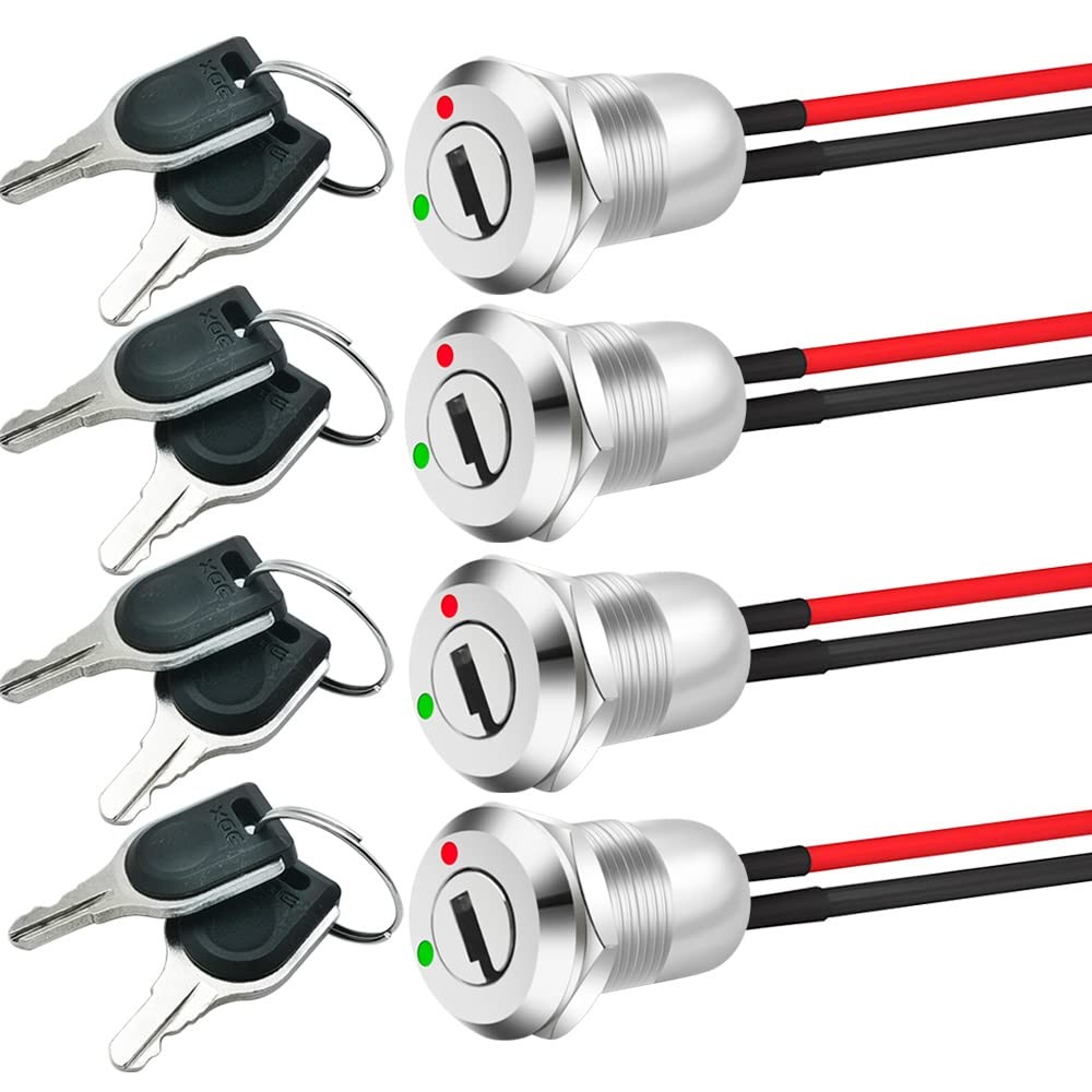 12mm On/Off Metal Key Lock Switch Prewired Key Switch Lock Maintained Latching