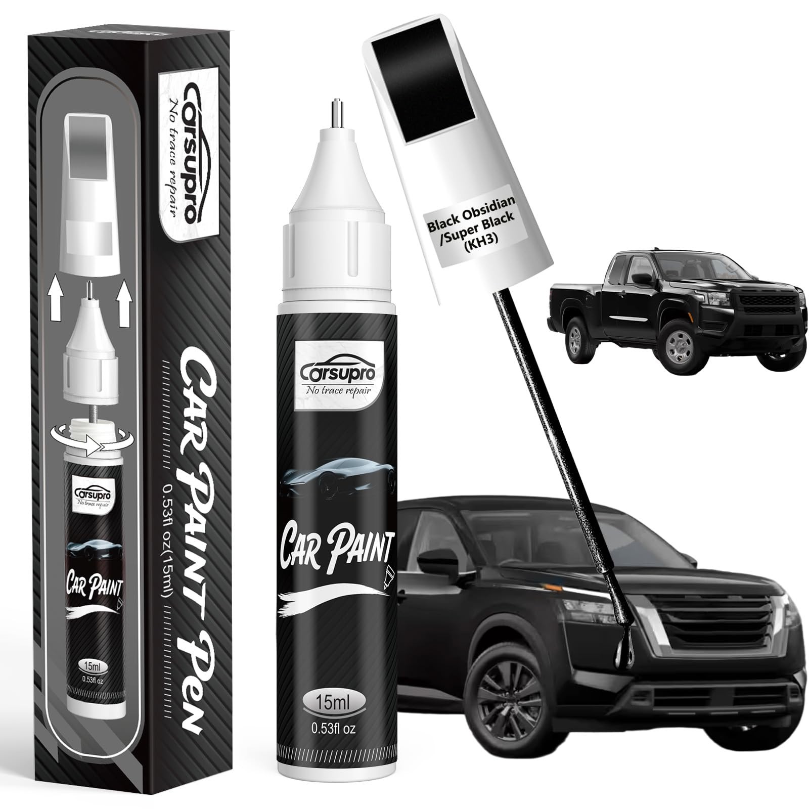 Black Obsidian/Super BlackKH3 for Nissan Touch Up Paint Pen, 2 in 1 Car Scrat…