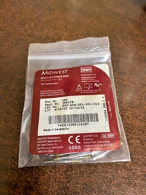 Dentsply Sirona Midwest Carbide Burs RA 2 (100 burs) in a box 386104