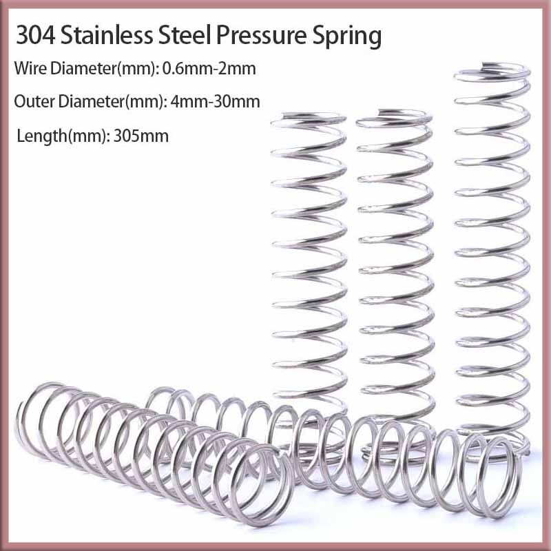 304 Stainless Steel Pressure Spring Wire Dia 0.6mm~2mm OD 4mm~30mm Length 305mm