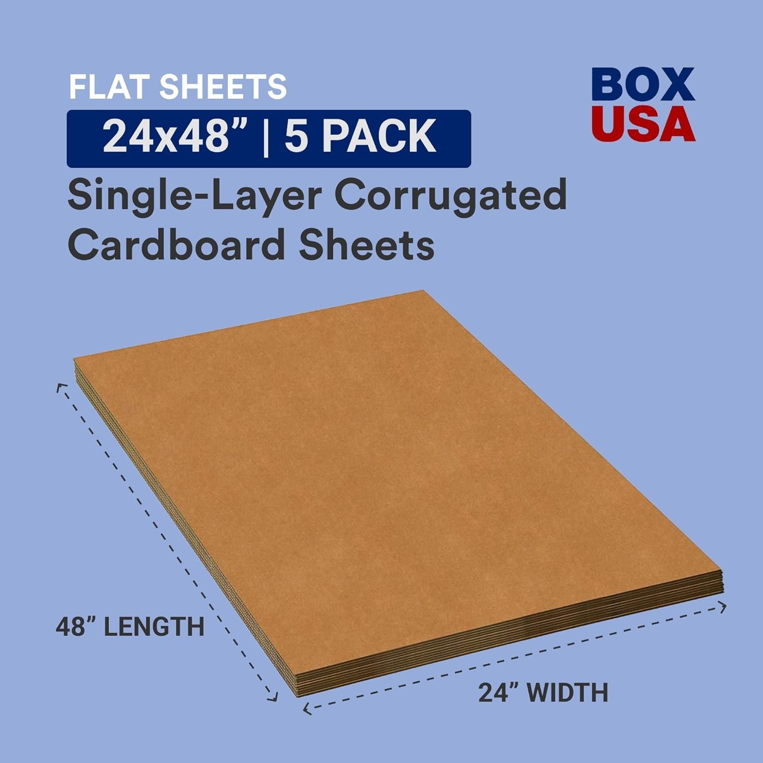 Double Wall Corrugated Cardboard Sheets, 24″ x 48″, Kraft Pack of 5,