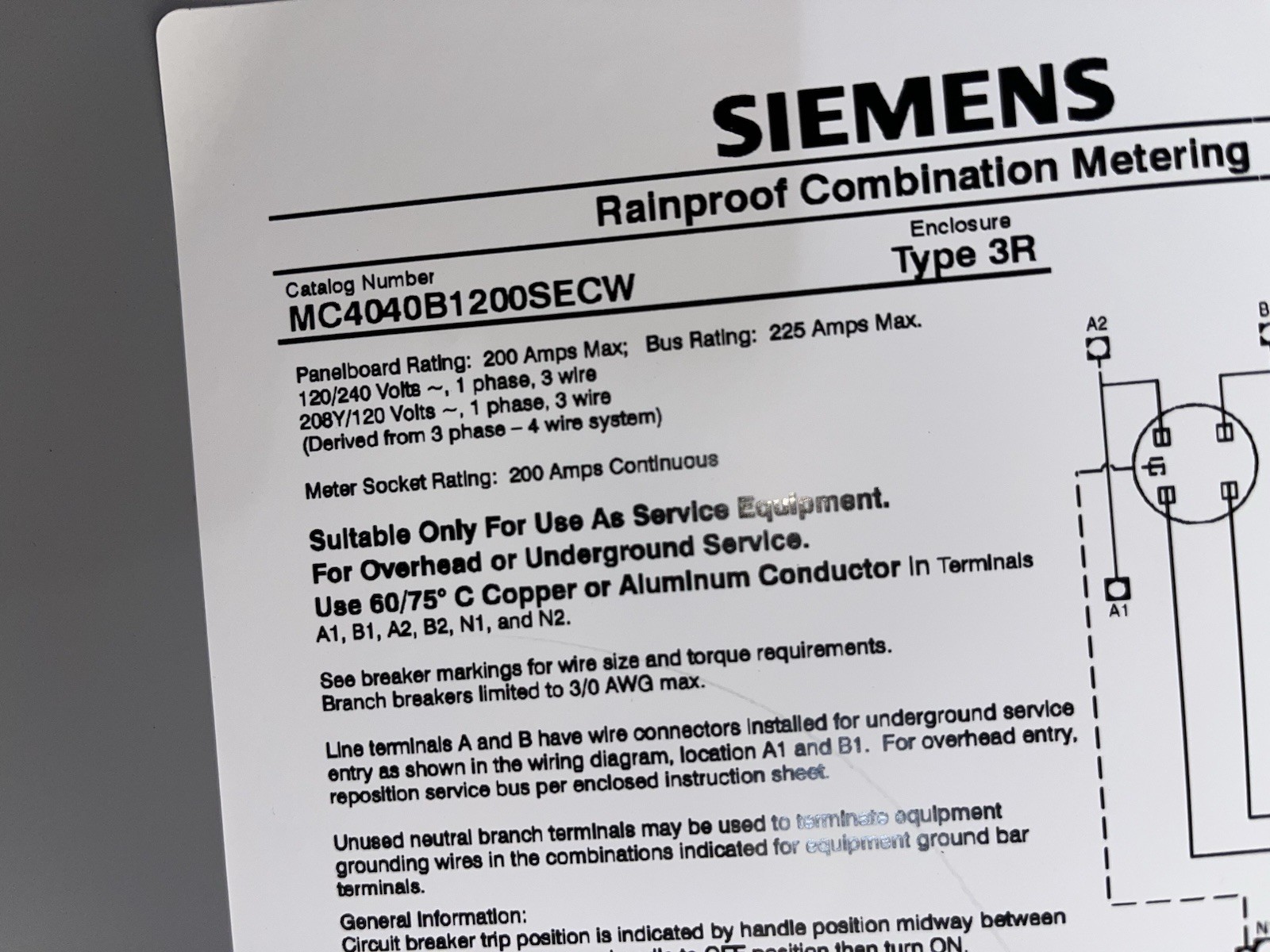Siemens MC4040B1200SECW 200 Amp 40-Space 40-Circuit Outdoor Combination Meter