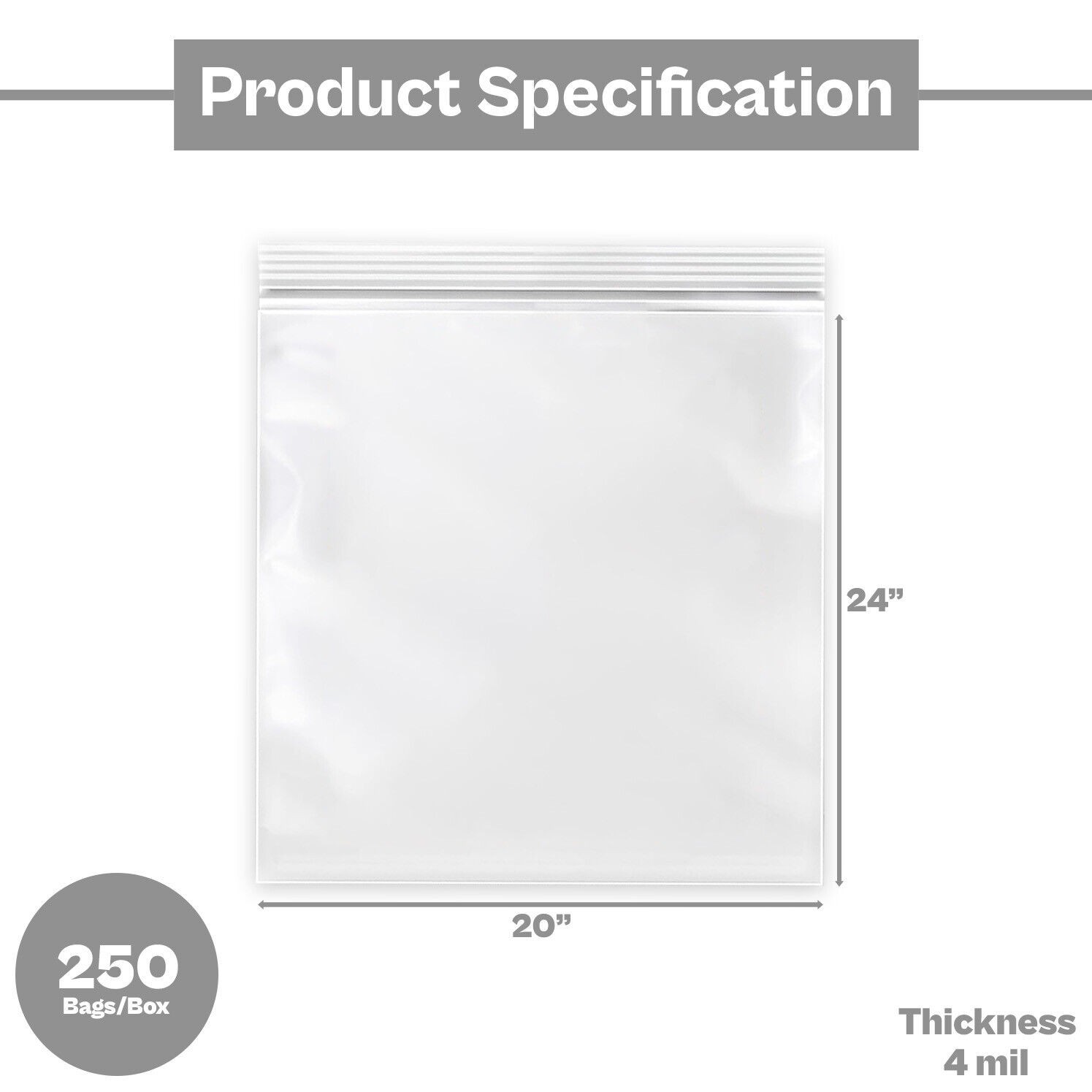 250 Pieces 20″ x 24″ Zipper Bags Clear 4 Mil Plastic Bags With Zip Seal Closure