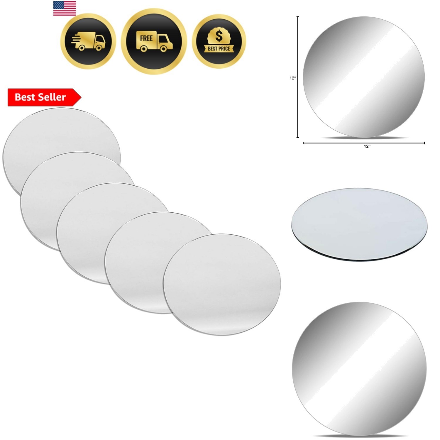 WGV Round Mirror Plate Sets Bulk 12″ Diameter, 4.5 mm Thickness, Frameless Sa…