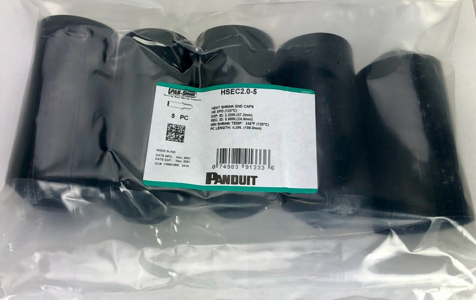 Panduit Heat Shrink HSEC2.0-5 Adhesive Lined End Cap 2.2″ (57mm) Exp 11-31 5PC
