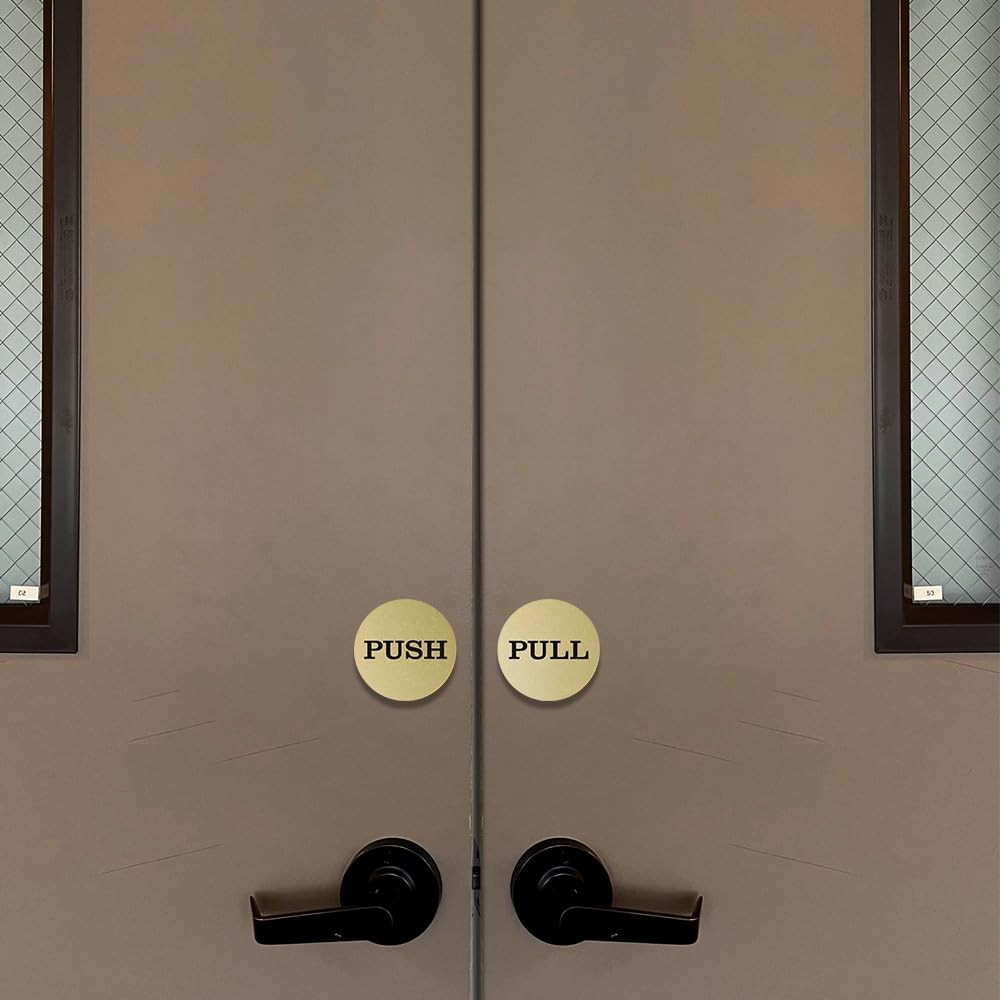 2 Inch Round Push/Pull Door Signs BlackGold 4 PCS Set Interior Exterior