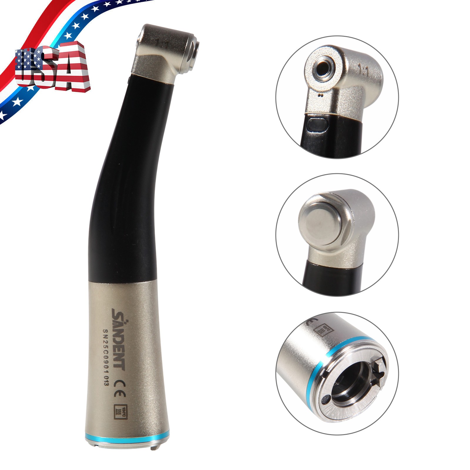 Dental 1:1 Fiber Optic Contra Angle Internal Spray / Diamond Polishing Wheels US