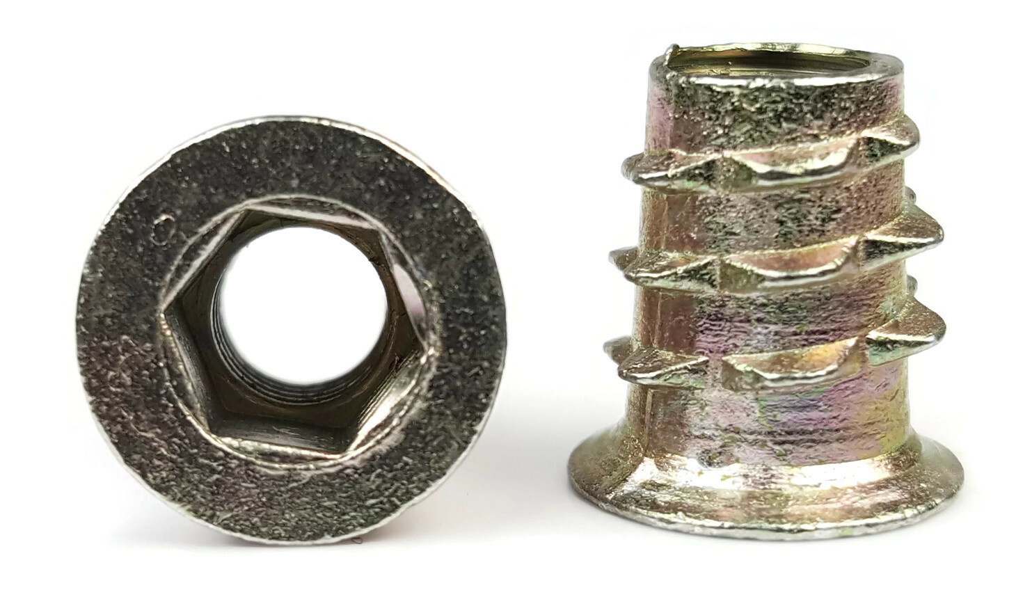 EZ-LOK Die Cast Zinc Flange Hex-Drive Threaded Inserts for Wood – #10-32