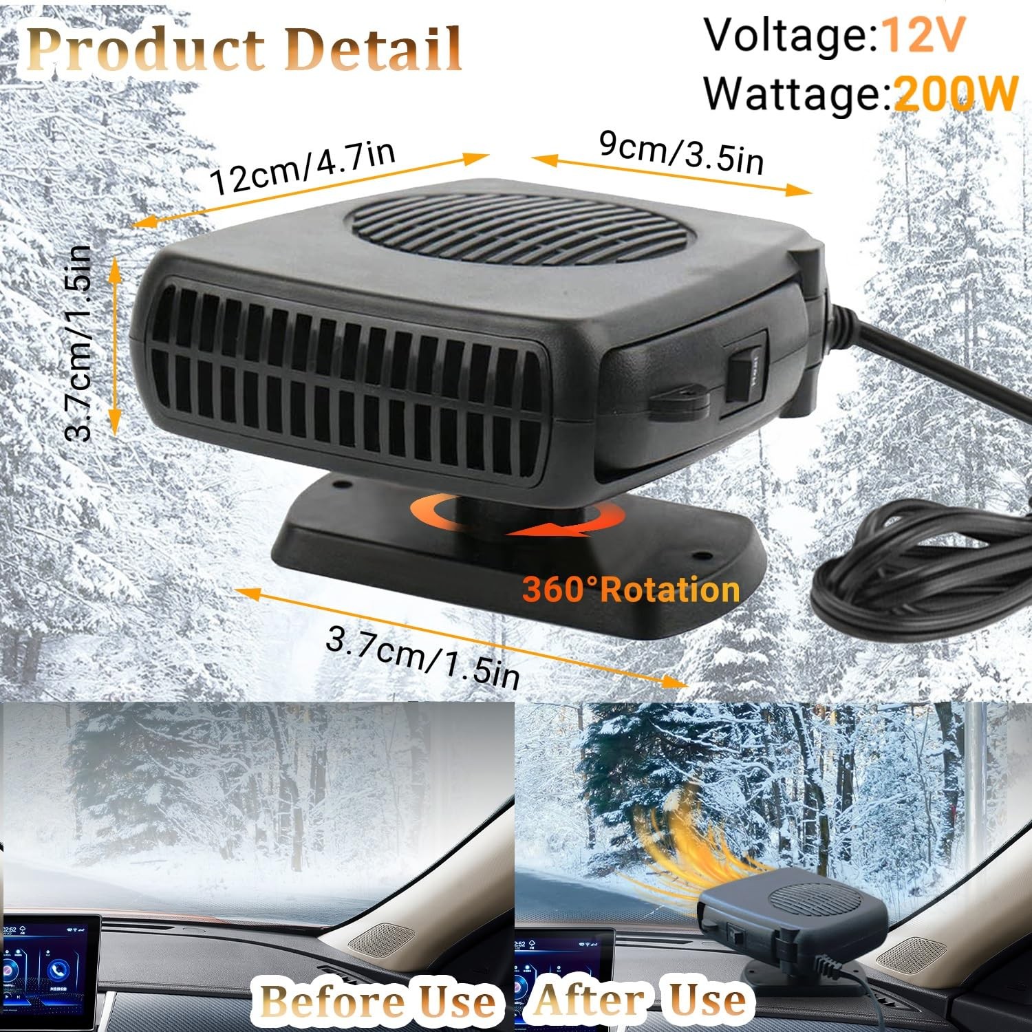 【New】Portable Car Heater, 12V 200W Heater for Car, Auto Car Heaters, Car Wind…