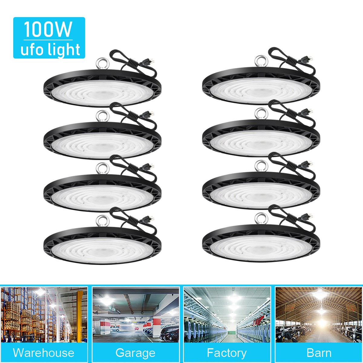 8 Pcs 100W UFO Led High Bay Light Commercial Industrial Warehouse Gym Shop Light