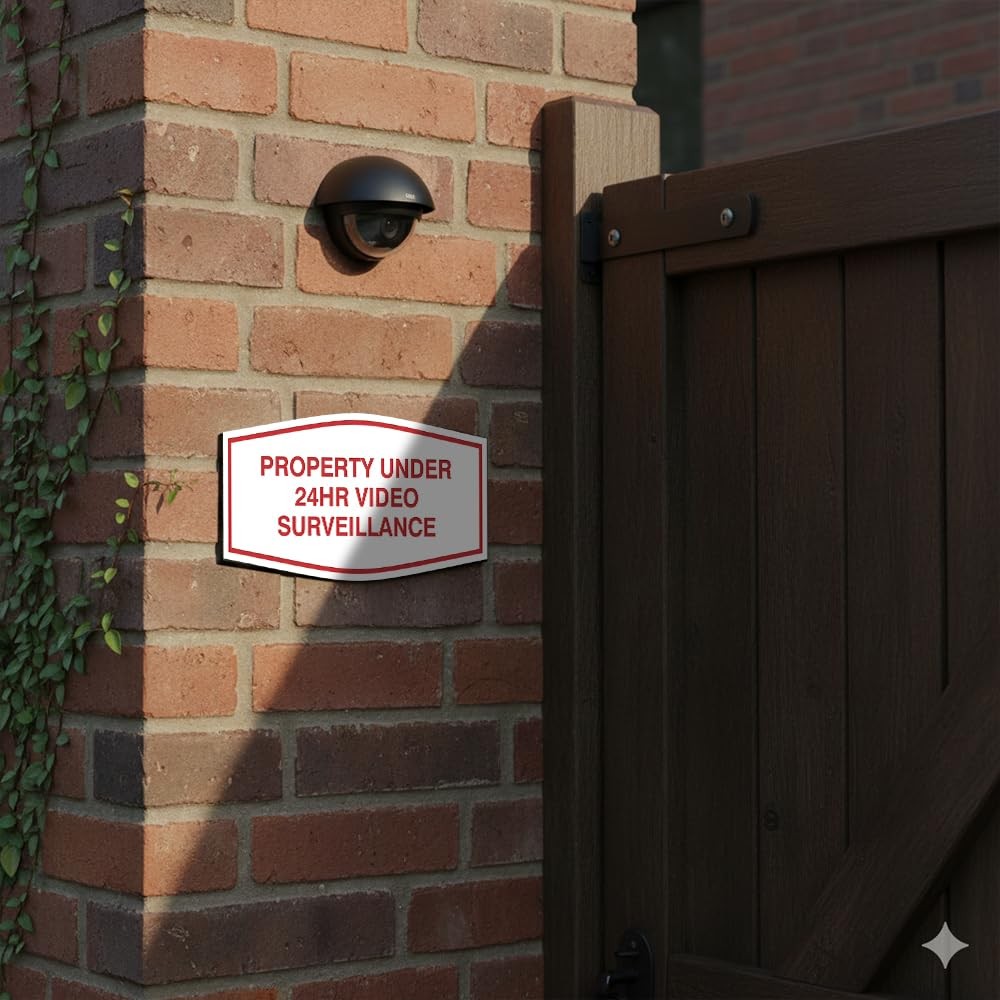 Fancy Property Under 24Hr Video Surveillance Camera Sign Black Gold Medium