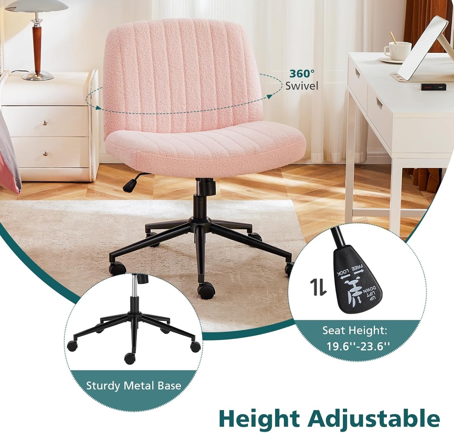 Adjustable Swivel Criss Cross Chair in Teddy Pink – Ideal for Office & Vanity