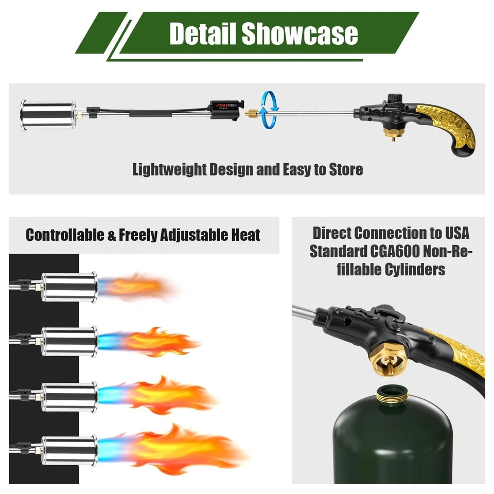 Propane Torch Weed Burner, Adjustable flame thrower with Detachable Handle, B…