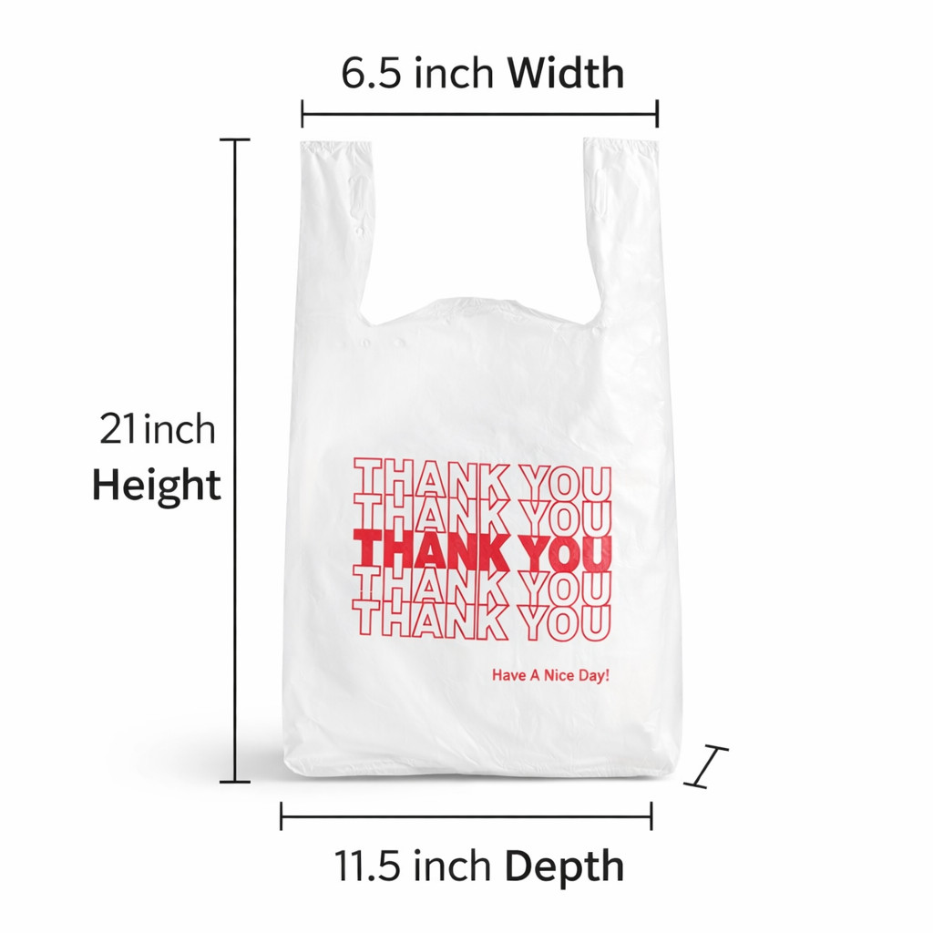 2000 Thank You T-Shirt Plastic Bags Large 21×6.5×11.5 Grocery Retail Store Bulk