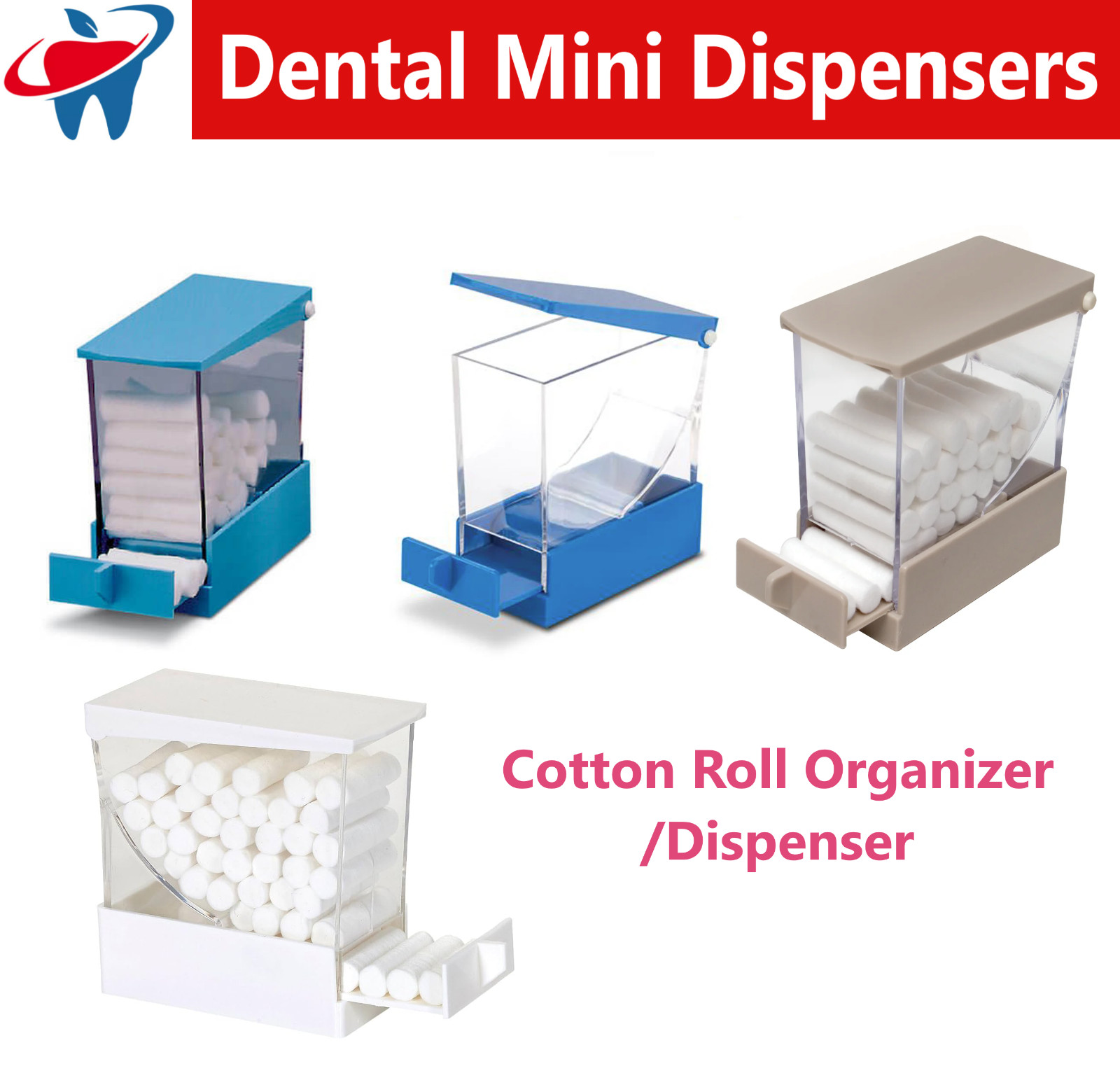 Dental Round Cotton Roll Holder Dispenser Push, Pull Style, Acrylic, All Models