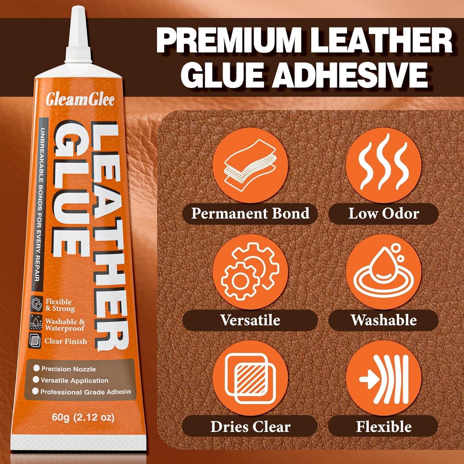 Leather Glue 60ml Extra Strong, Waterproof & Flexible Adhesive FastDrying R…