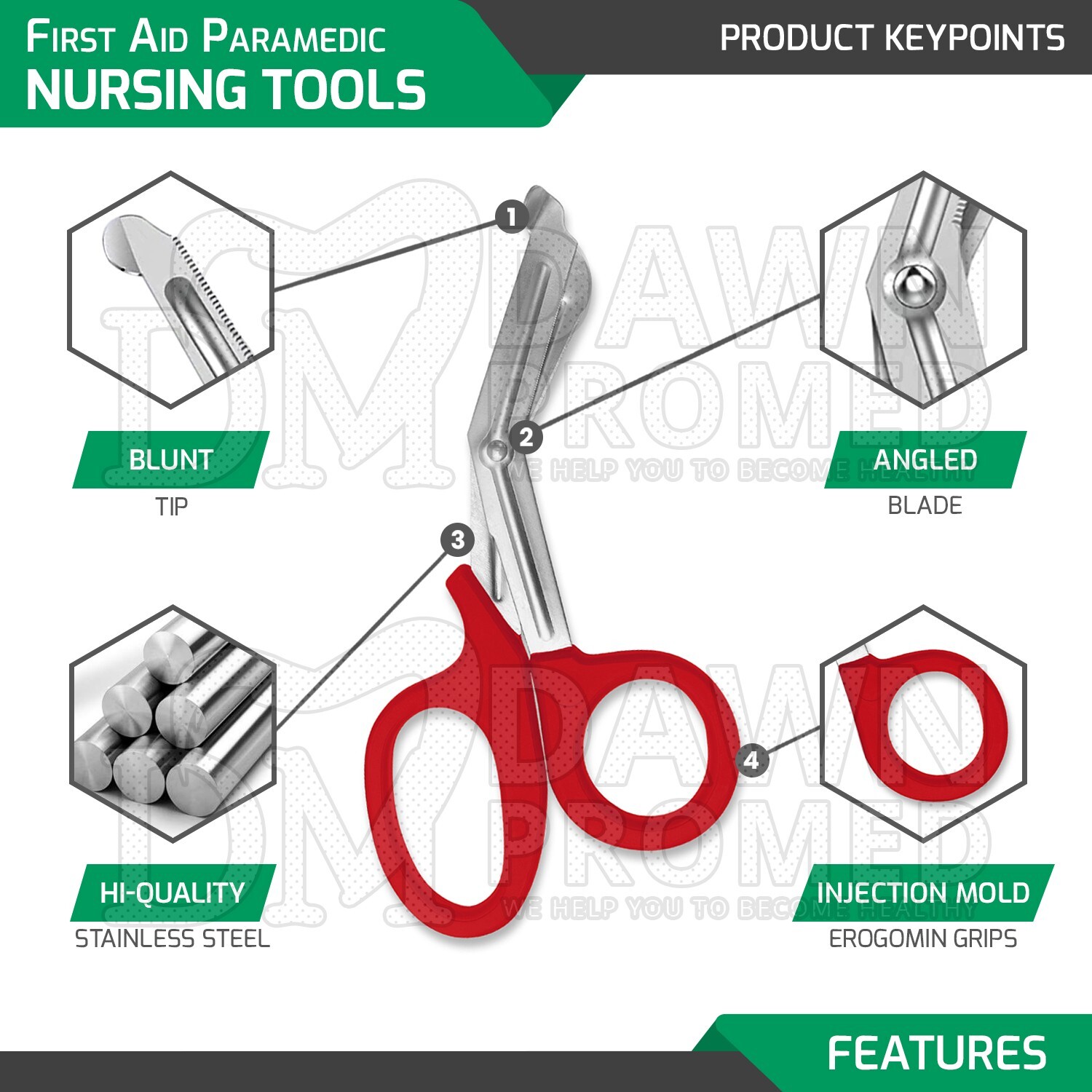 4 Pcs First Aid Paramedic Essential Nursing Tools Surgical Instruments – Red