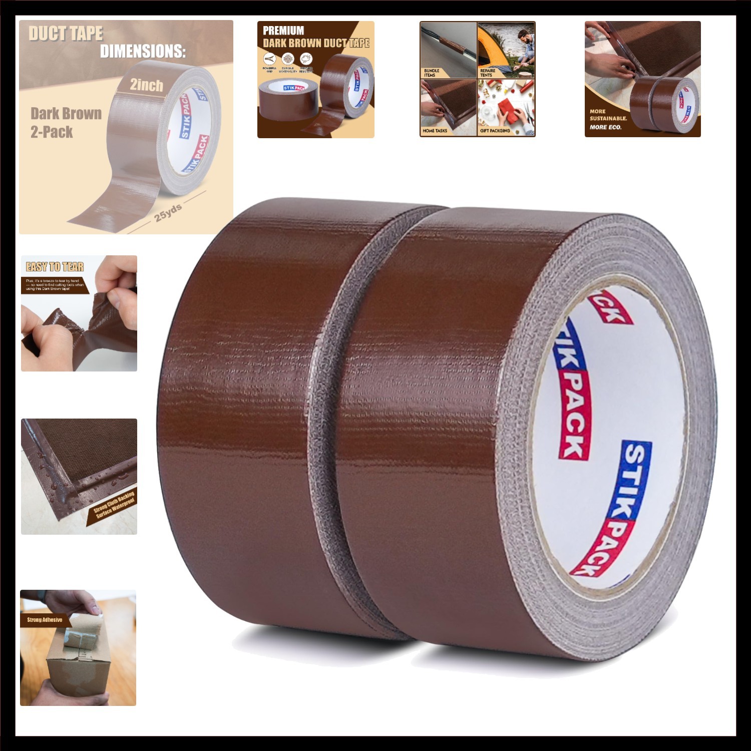 Colored Duct Tape, 2 Rolls Heavy Duty Dark Brown Duct Tape 9 Mil x 2 Inch x 2…