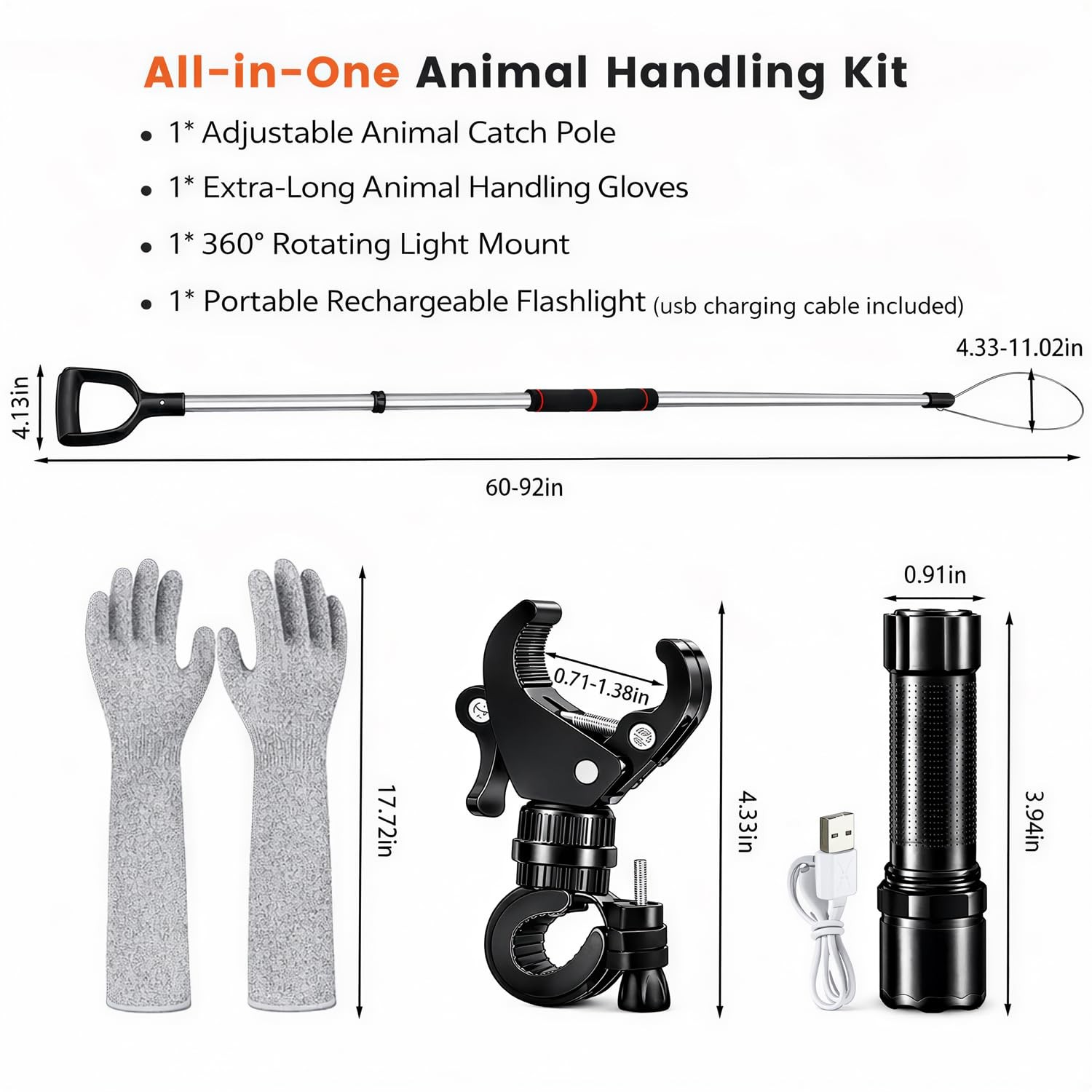 Animal Catch Pole Control Tool – 60″-92″ Adjustable Noose Pole Animal Control…