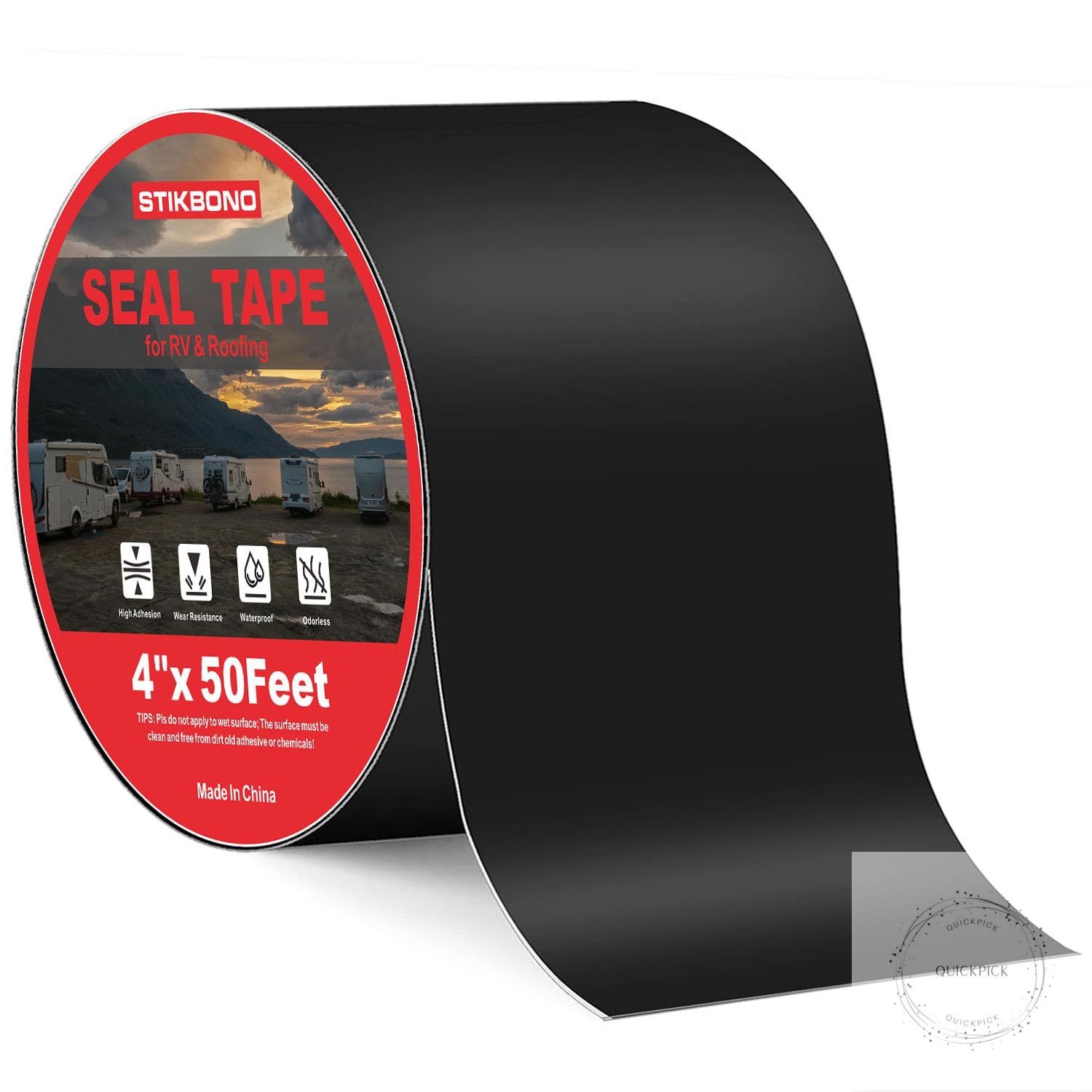4″ x 50Ft 1-Pack Black RV Sealant Tape,Waterproof Commercial Roof Tape for Walls