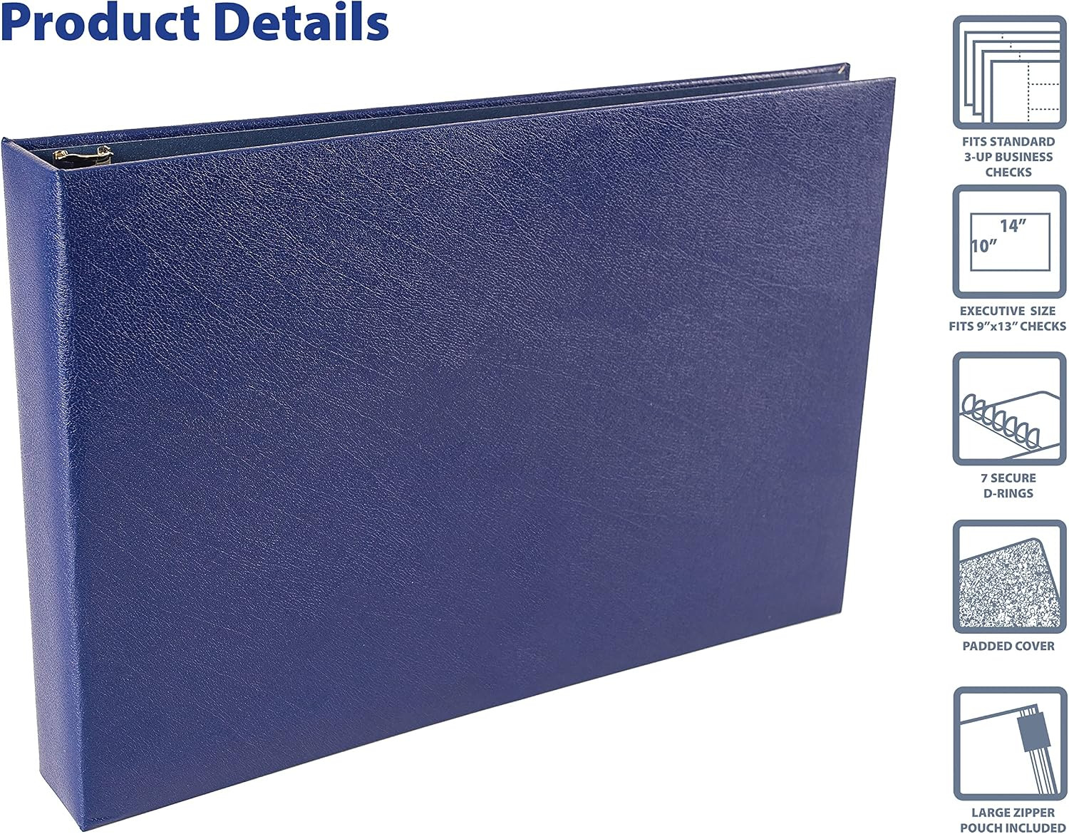 7 Ring Executive Check Binder with Zipper Pouch, Padded
