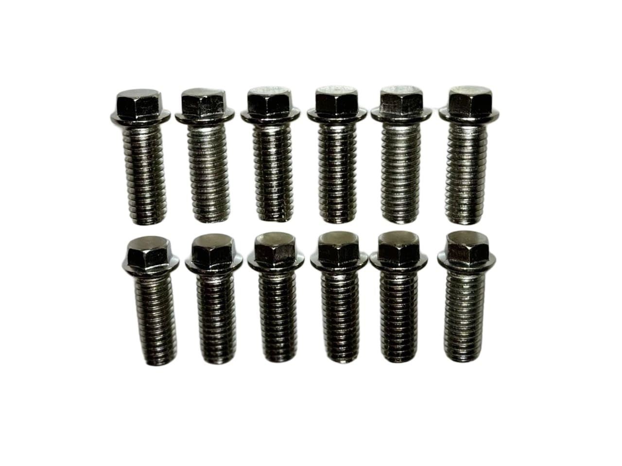 Header Bolts Chrome Set 12, 3/8-16 for Chevy Ford Mopar V8 Engines