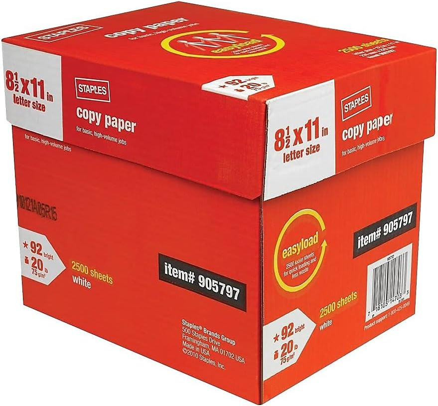 905797 8.5-Inch X 11-Inch Copy Paper 20 Lbs 92 Brightness 2500/Carton (20587)