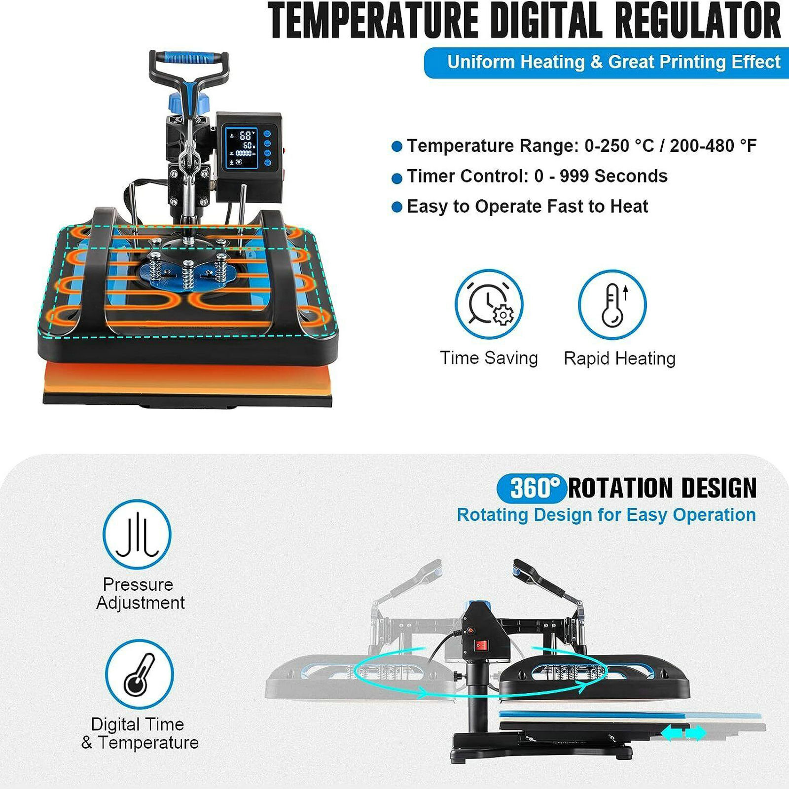 8 in 1 Heat Press Machine 15″x15″ 30OZ Tumbler Sublimation T-shirt Mug Hat Plate