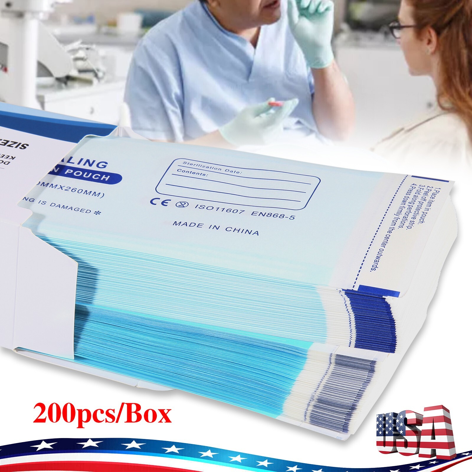 3.5″ x 10″ Self-Sealing Sterilization Pouches for Autoclave – 200pcs/Box