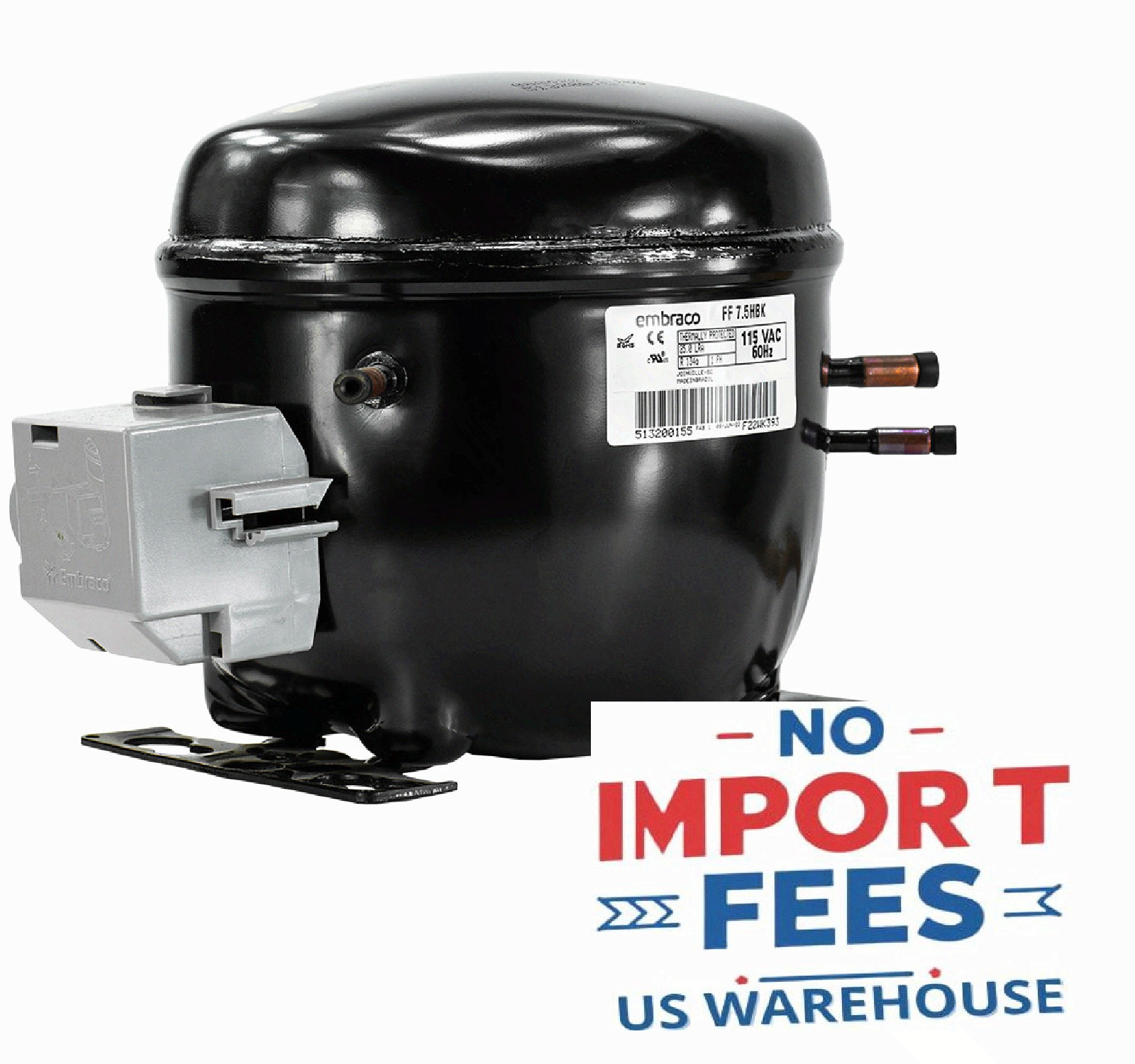 Embraco FF7.5HBK Replacement Refrigeration Compressor 1/5 HP R-134A R134A