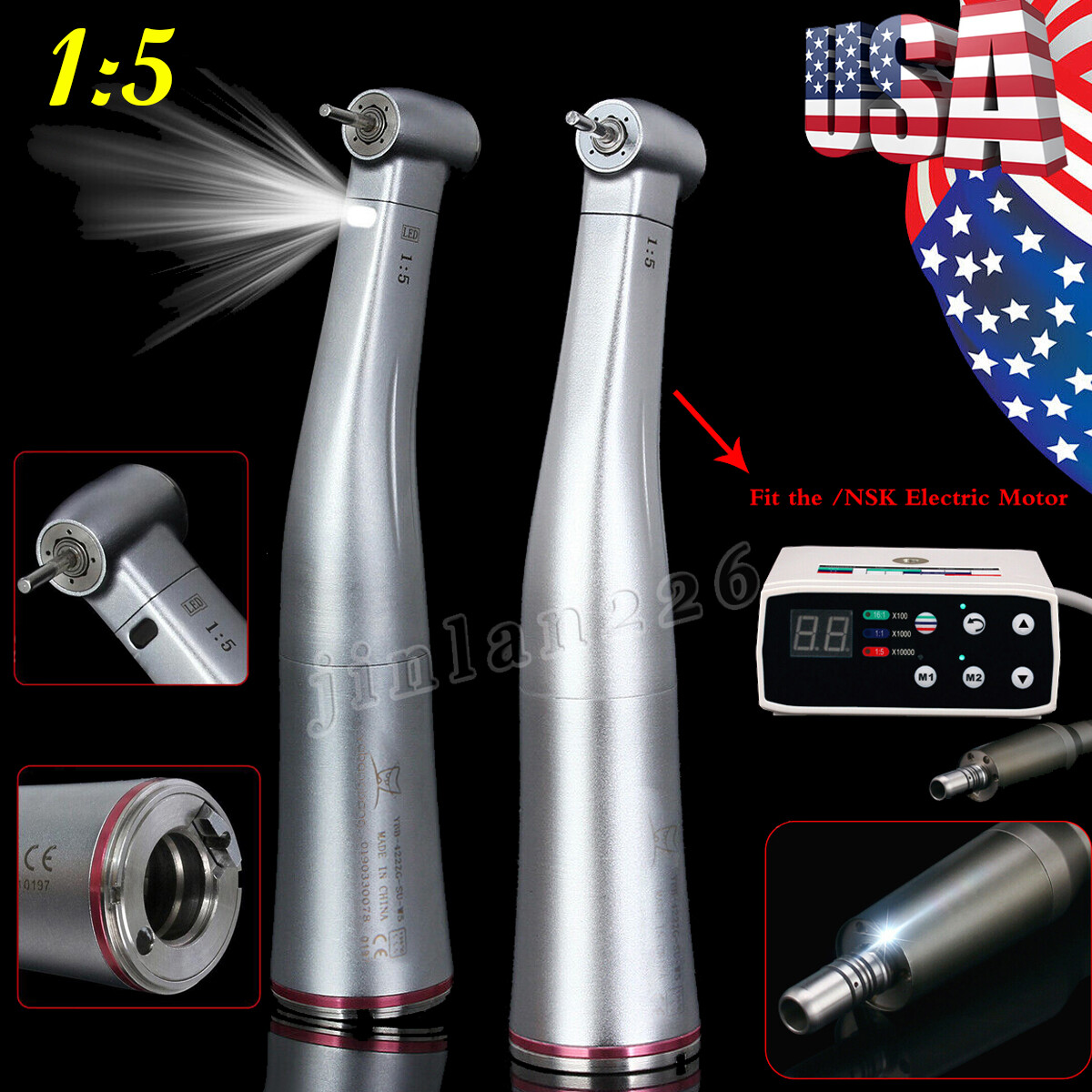 Dental 1:1 1:5 LED Fiber Optic Push Contra Angle Increasing Handpiece NSK types