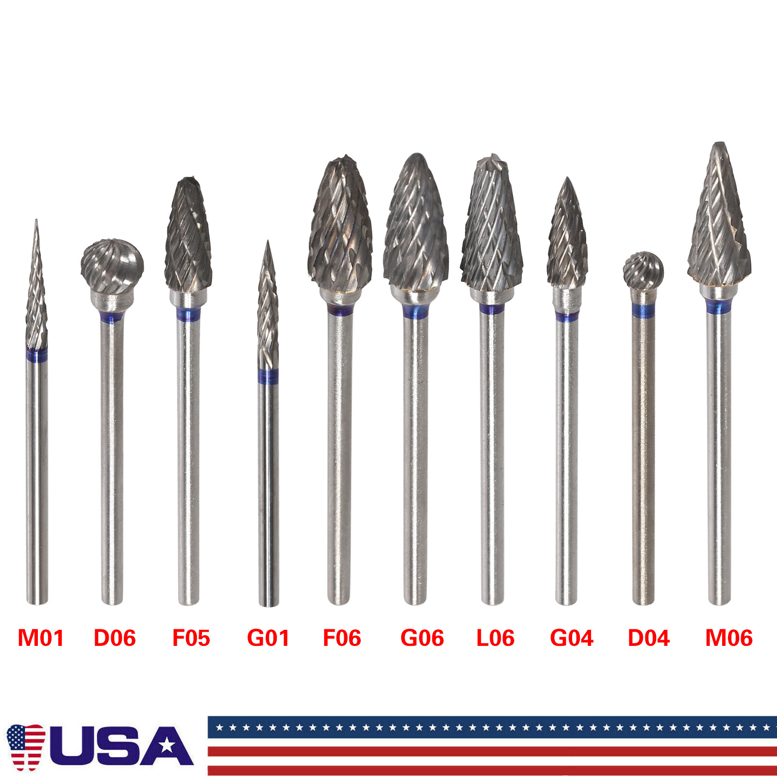 Lab 2.35MM Shank Polishing Bur Drills Carbide Steel Burs Burrs 10 Pcs Dental