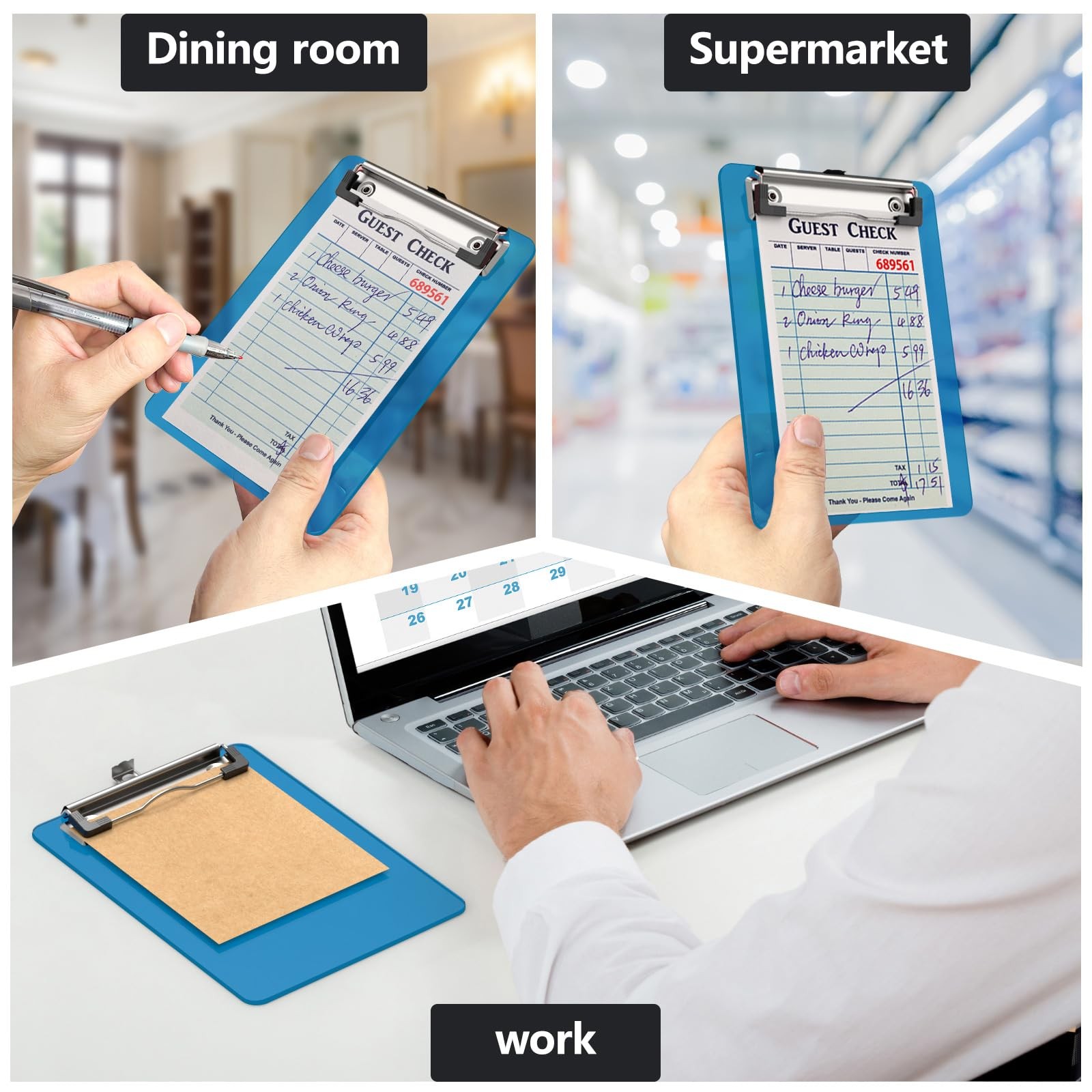 15-Pack 5″x7″ Mini Clipboards Small Blue Plastic Memo Boards Low Profile Clip