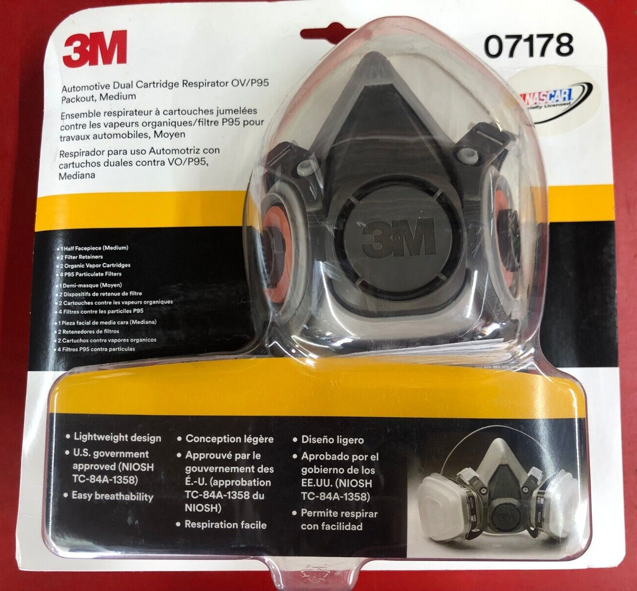 3M 07178 DUAL CARTRIDGE RESPIRATOR OV/P95 PACKOUT MEDIUM HALF FACEPIECE